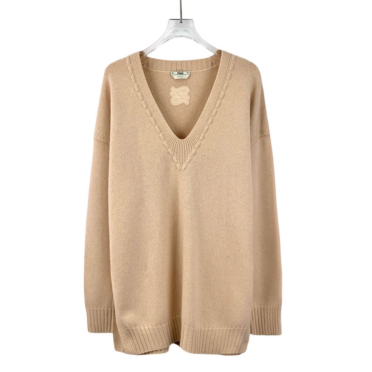 Fendi Fendi Beige V-neck Long Sleeve Knit Sweater K26WX Size M / US 6-8 / IT 42-44 - 1 Thumbnail