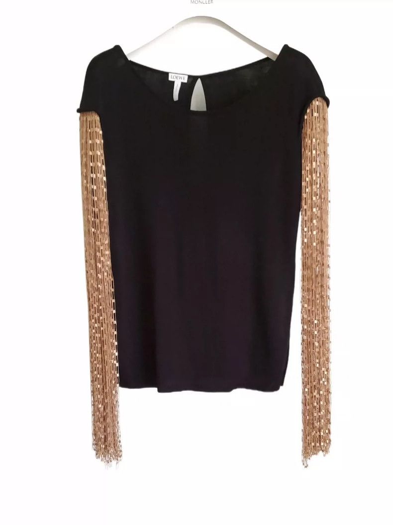Loewe LOEWE Dark gold tasselled sleeve knit top Size M / US 6-8 / IT 42-44 - 3 Thumbnail