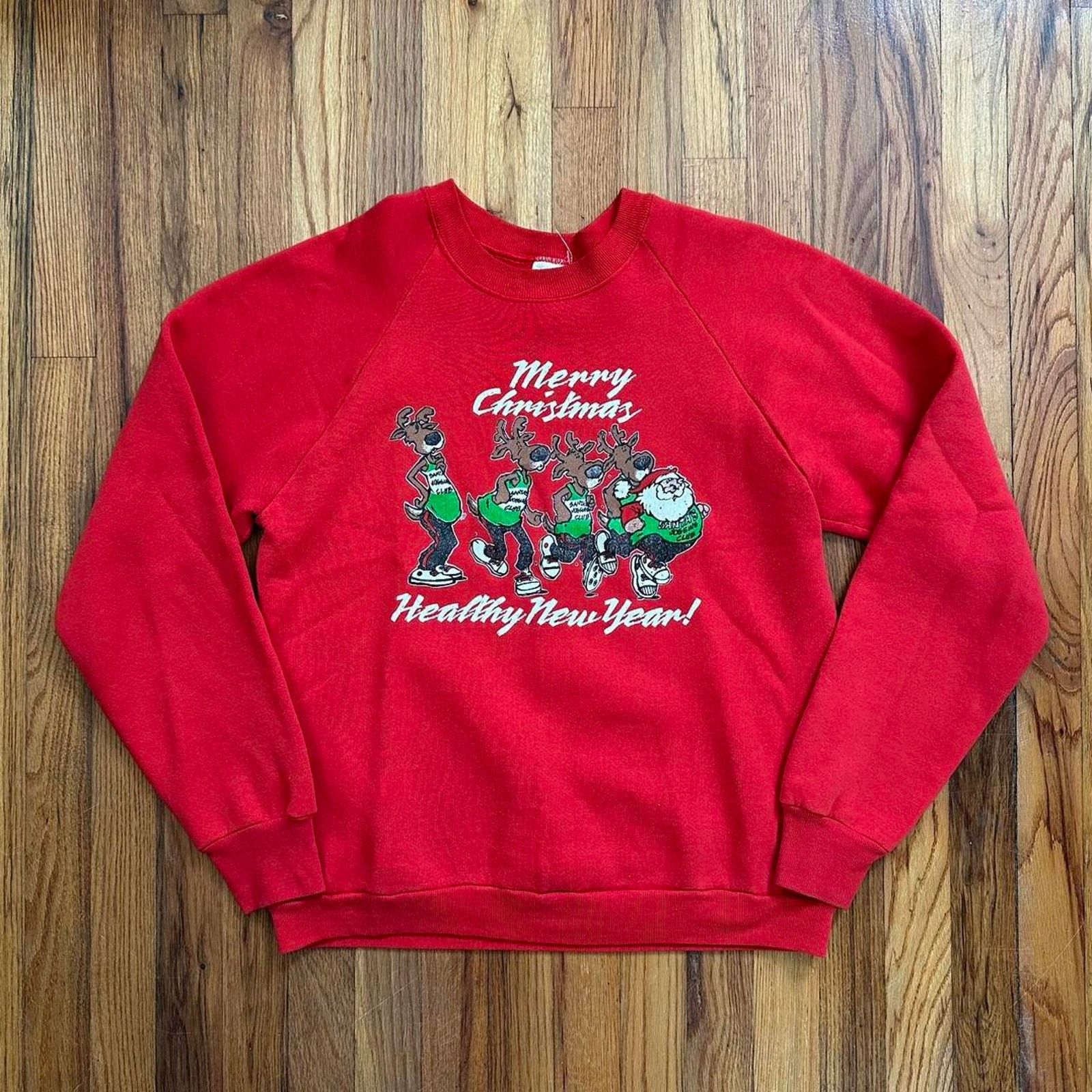 Vintage Christmas Holiday Sweater Santa Reindeer Healthy New Year L Size US L / EU 52-54 / 3 - 1 Thumbnail