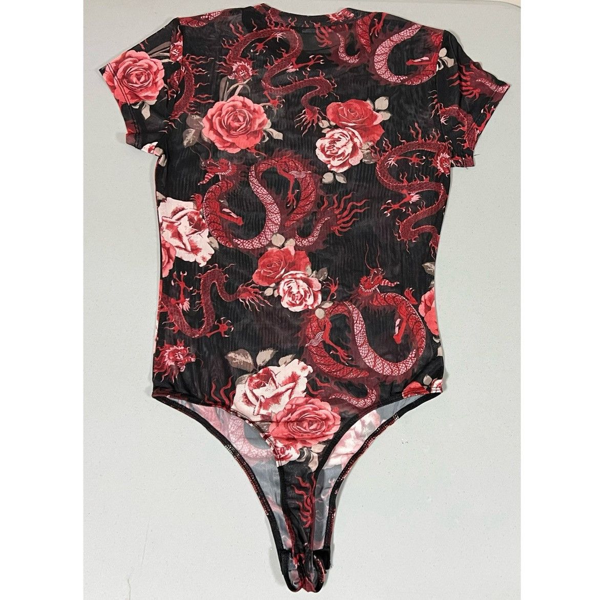 Vintage Black Red Dragon Floral Shirt Top Blouse Bodysuit Size S 🌹✨ Size S / US 4 / IT 40 - 3 Thumbnail