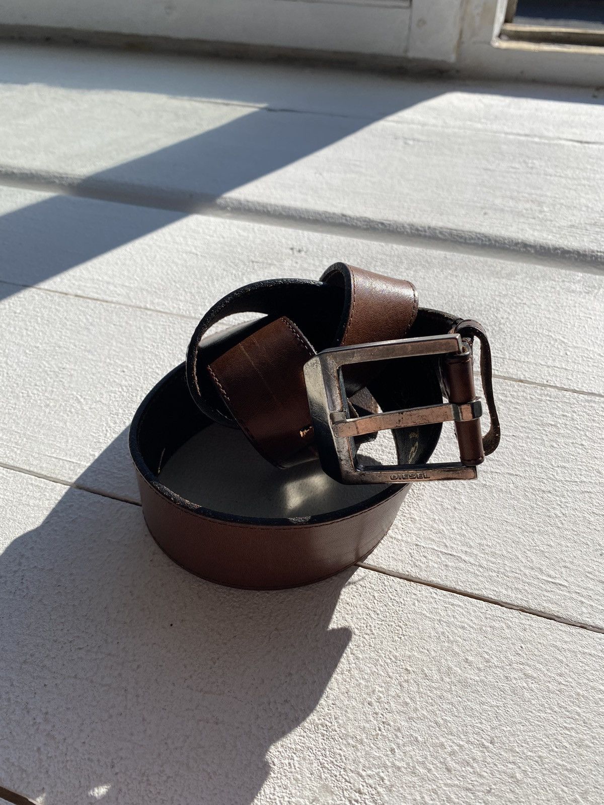 Diesel × Vintage 90s Diesel Black Leather Avant Garde Gothic Minimalism Belt Size ONE SIZE - 2 Thumbnail