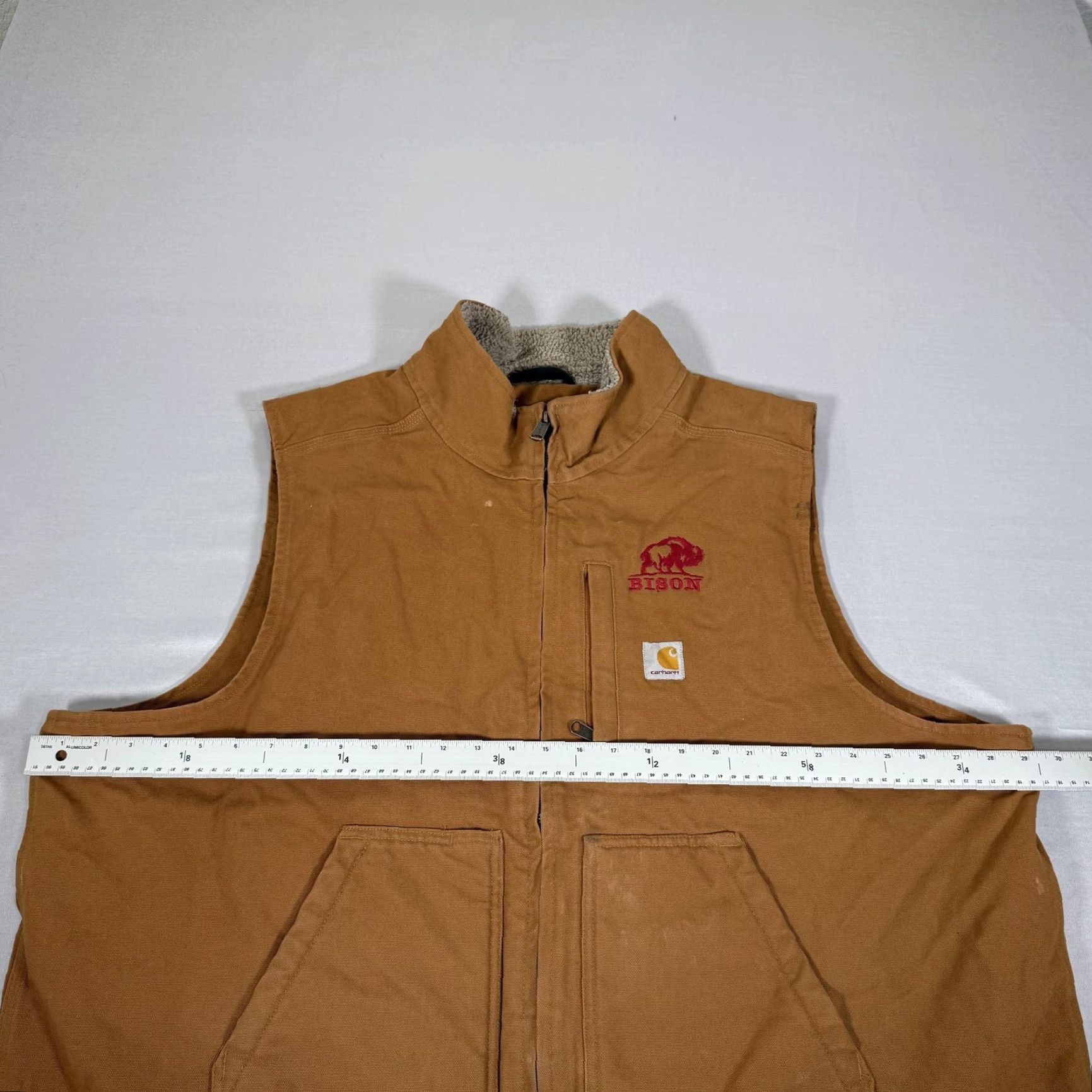 Carhartt VINTAGE Carhartt Vest Mens 2XL Brown Canvas Sherpa Lined Zip Up Work Duck 104277 Size US XXL / EU 58 / 5 - 6 Thumbnail