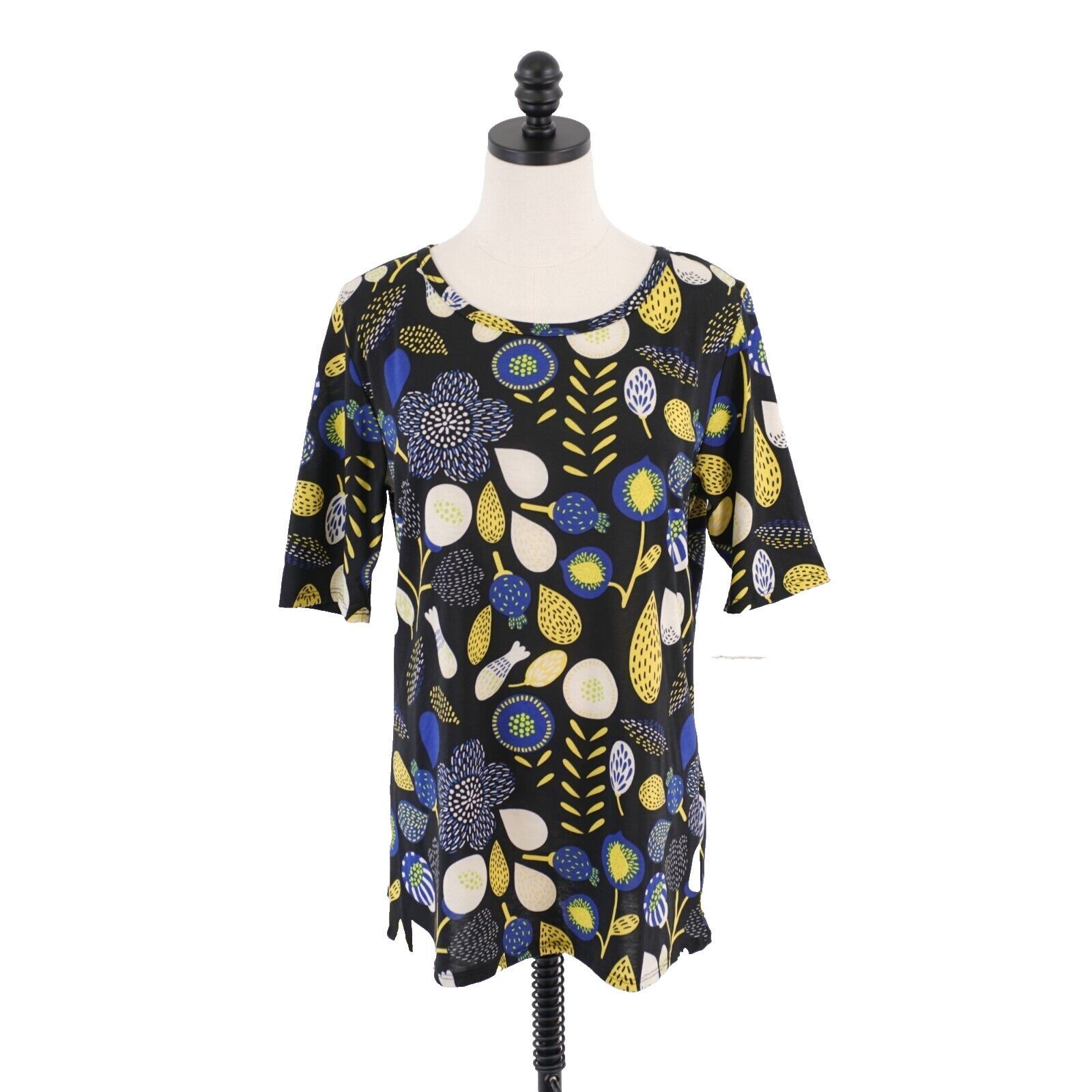 Designer NEW LuLaRoe Gigi XL Black Yellow Blue Floral Blouse Top Shor Size XL / US 12-14 / IT 48-50 - 1 Thumbnail