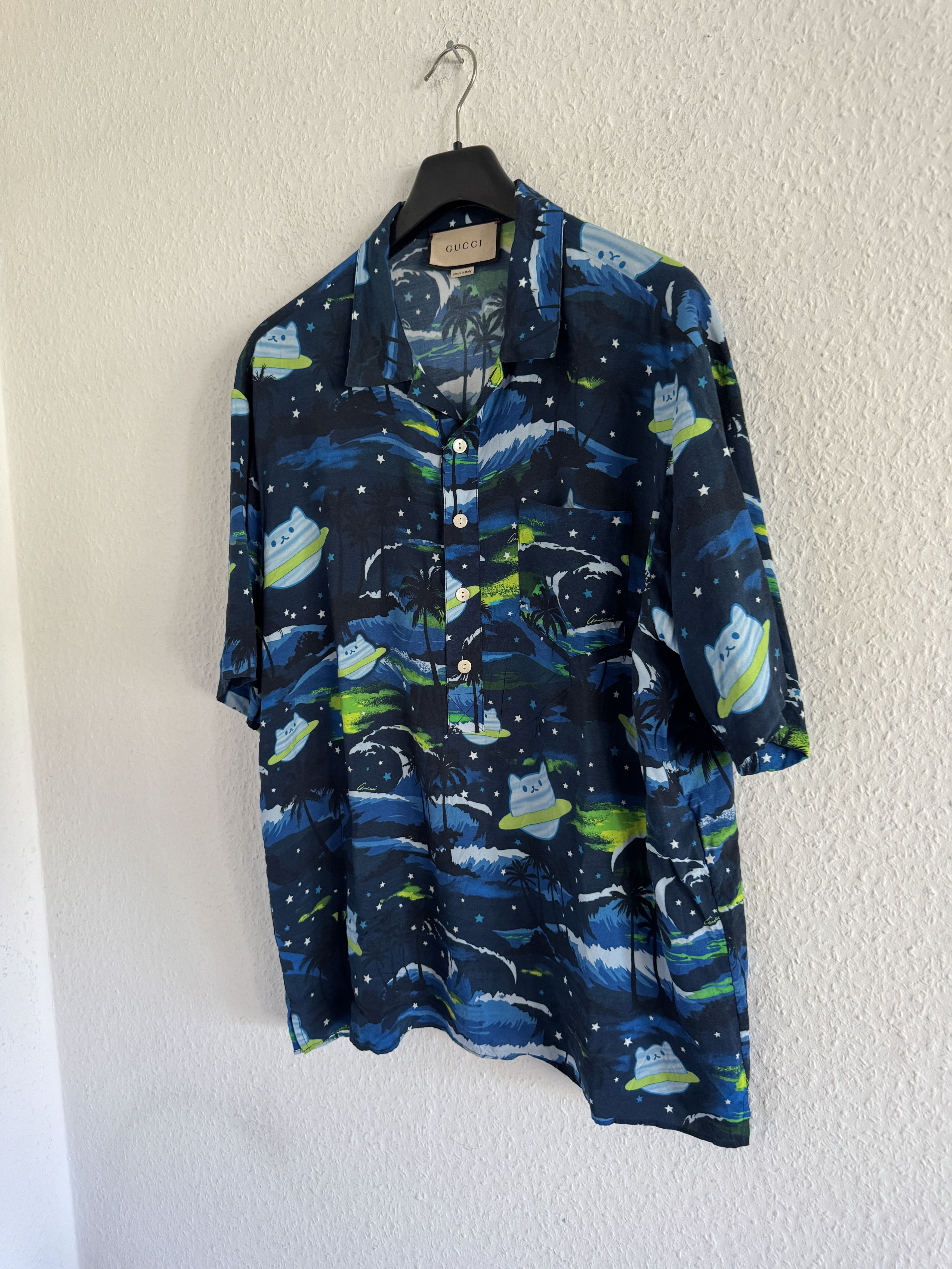 Gucci UFO Cat Print Bowling Shirt Size US L / EU 52-54 / 3 - 2 Thumbnail