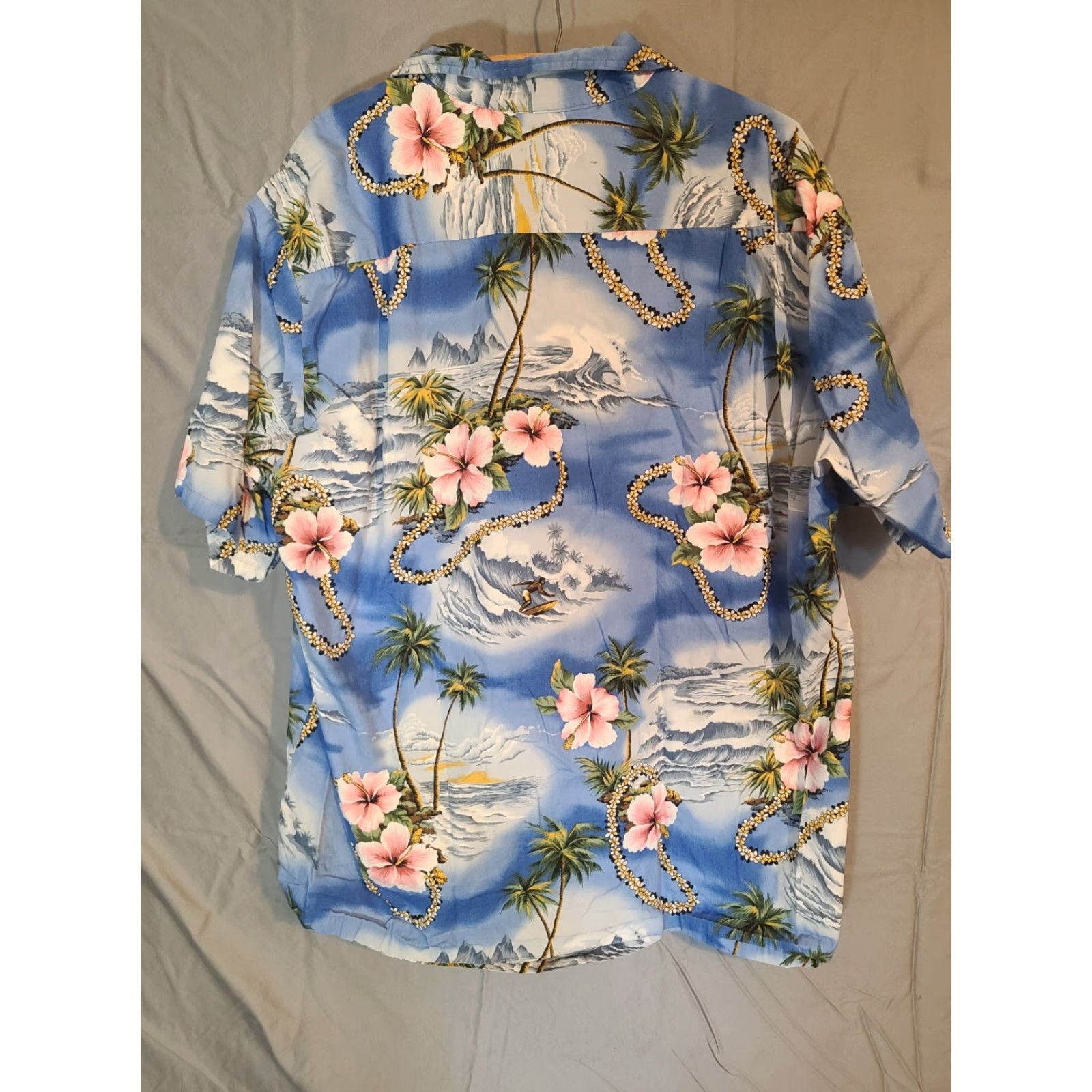 ALOHAS Naniloa Blue Aloha Hawaiian Shirt Shirt Men 2XL Blue Hibiscus Leis Surfers Cotton Short Sleeve Button-Up Size US XXL / EU 58 / 5 - 2 Thumbnail
