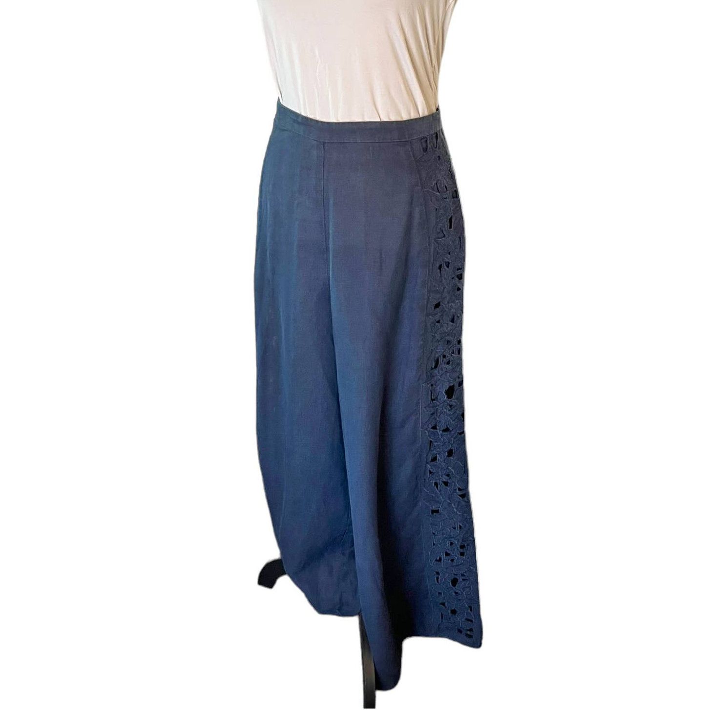 image of Zimmermann Crochet Wide Leg Navy Blue Trousers Size Small, Women's