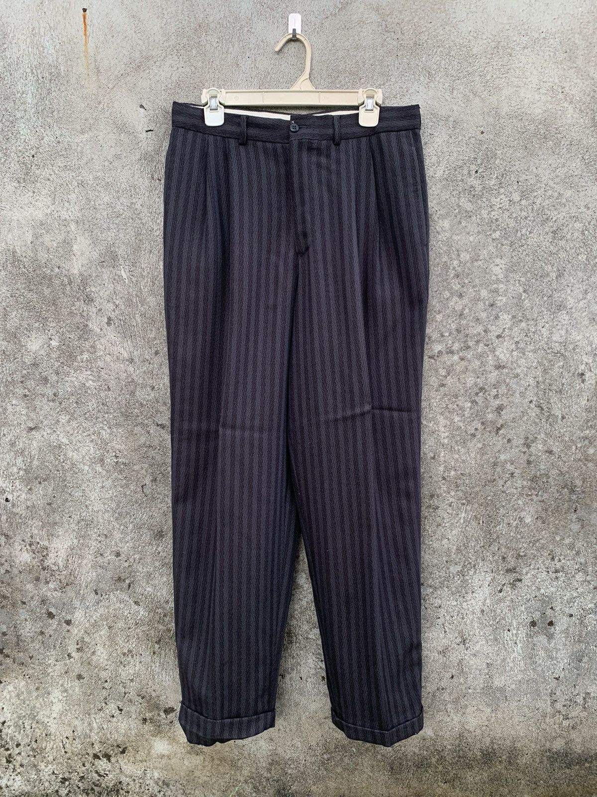 image of Archival Clothing x Italian Designers Vintage Italian Texture Striped Baggy Wool Trouser in Grey (S