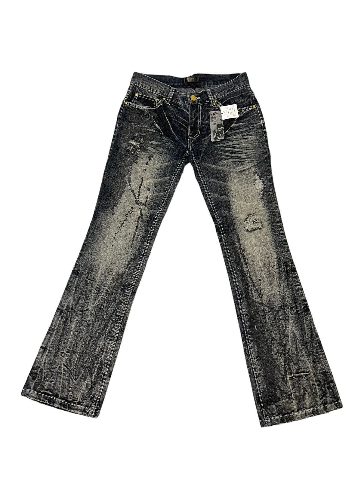 Japanese Brand Flare Jeans Black Baccara Distress Acid Wash Low Rise 8🟦0 Size US 29 - 2 Thumbnail