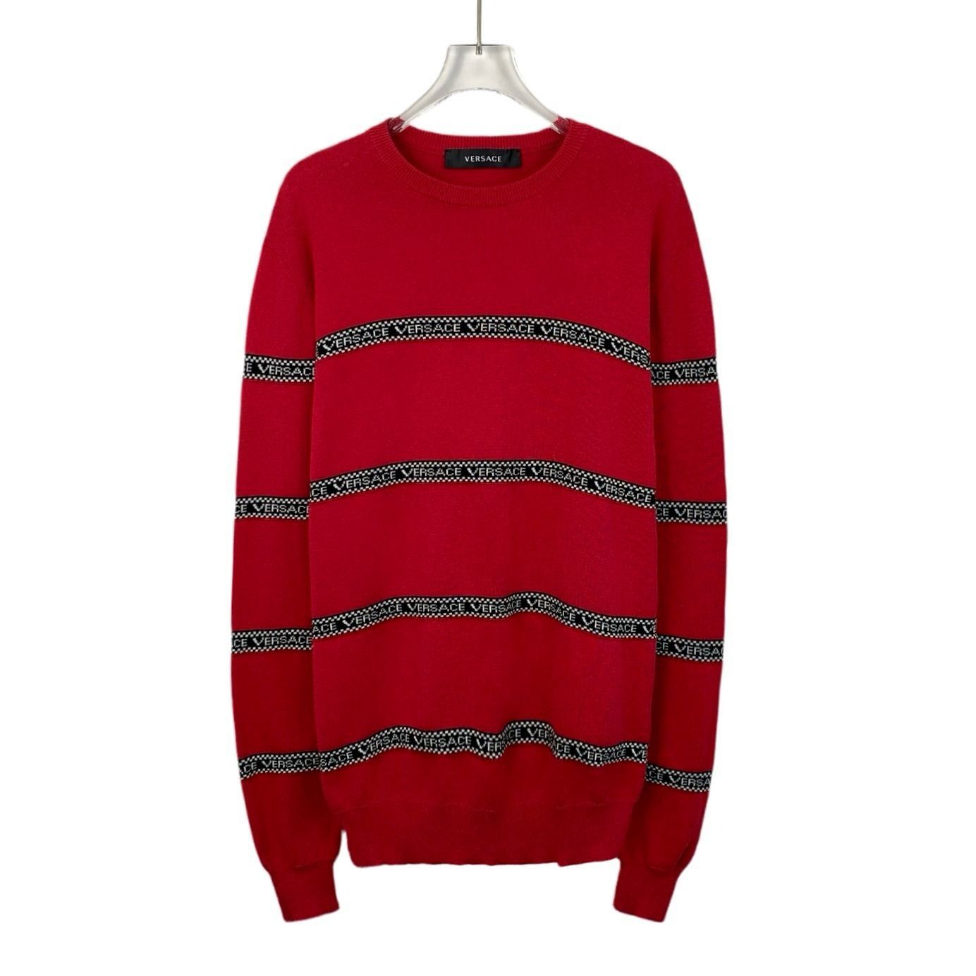 Versace Versace Red Logo Striped Crew Neck Sweater 46 S Long Sleeve Size S / US 4 / IT 40 - 1 Thumbnail