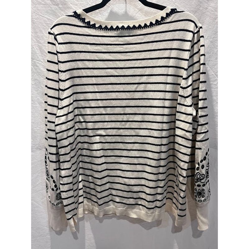 Chicos Chico's Sweater Cream Black Embroidered Crew Neck XXL Size XXL / US 16-18 / IT 52-54 - 2 Thumbnail