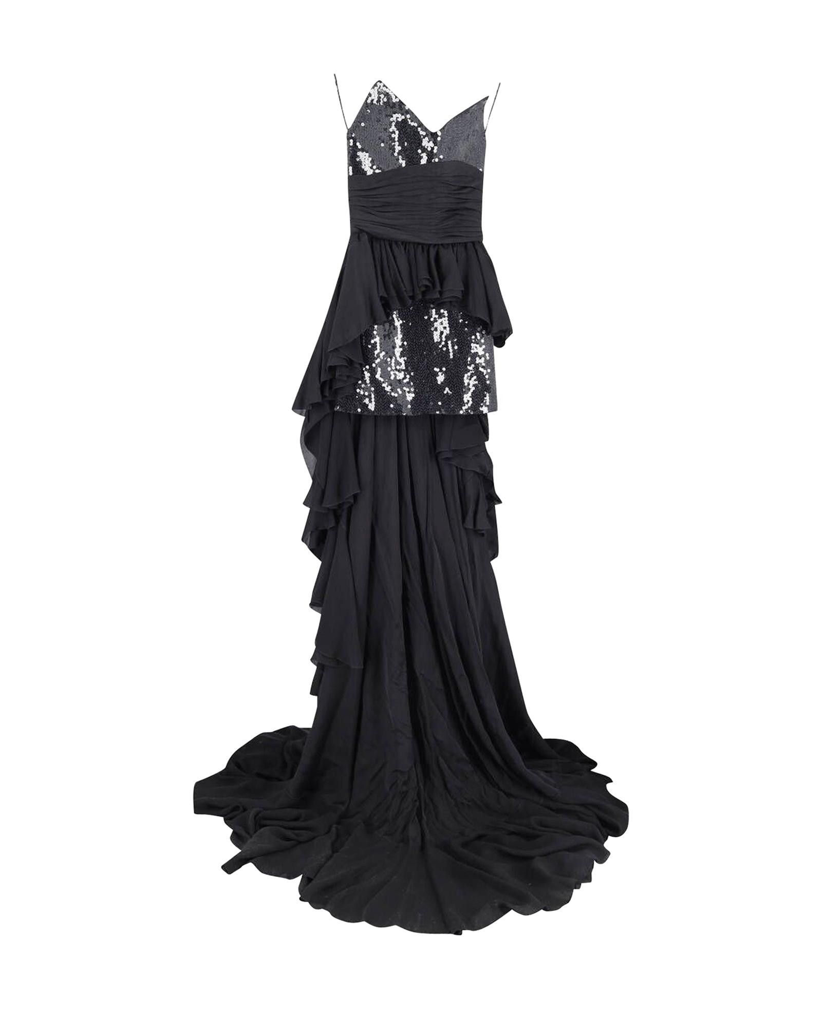 image of Balmain High Low Sequin Gown In Black Silk, Women's (Size XS)