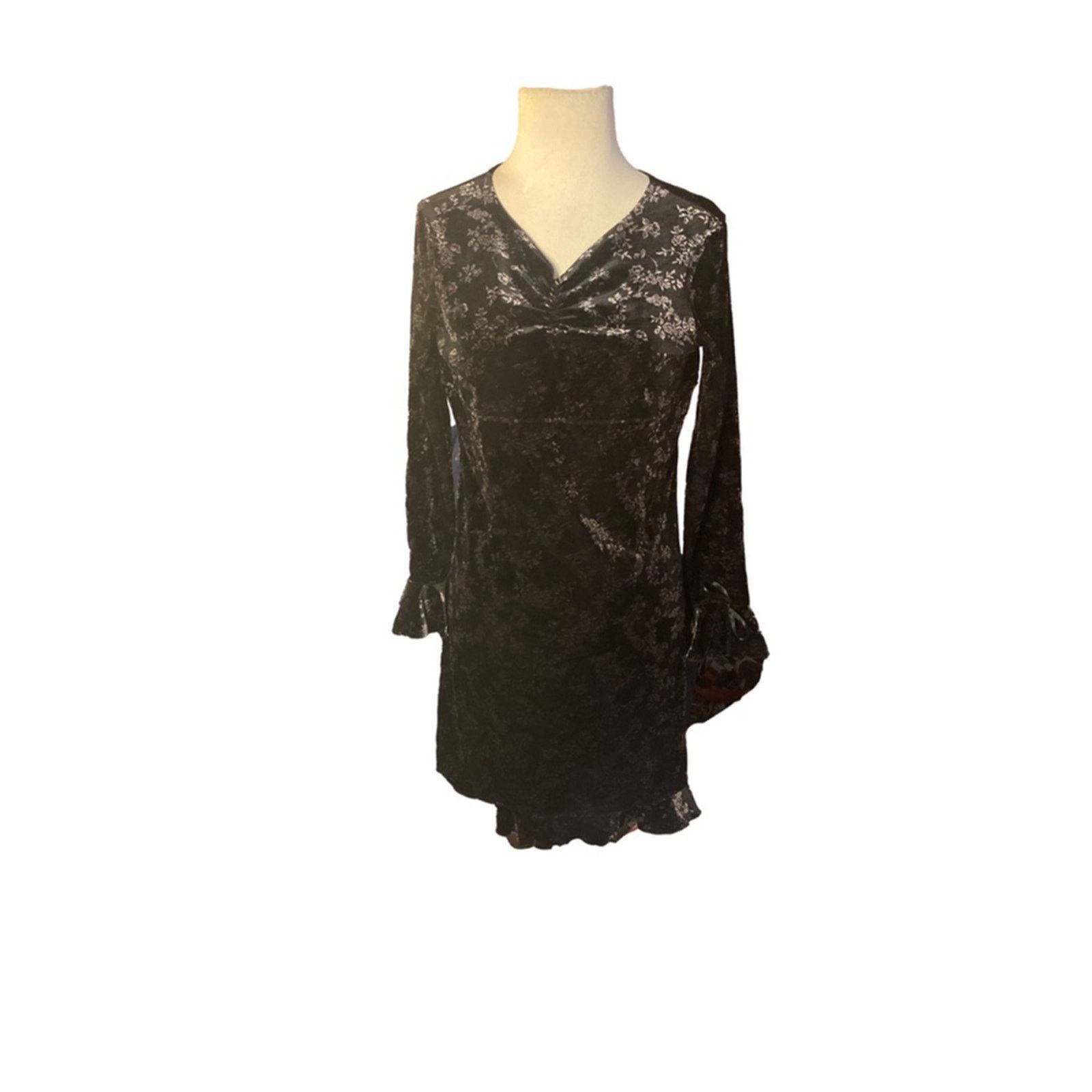 Other Floral Black Velvet Mini Dress Women’s M Gothic Witchy Size M / US 6-8 / IT 42-44 - 2 Thumbnail
