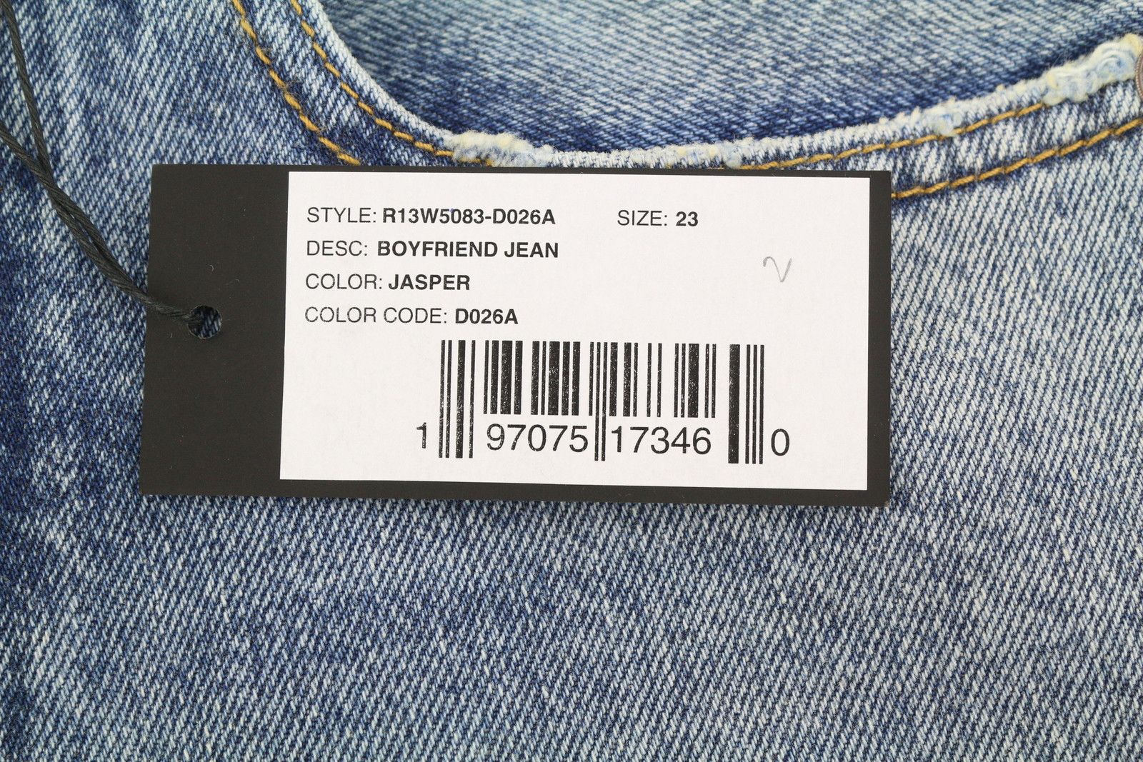 R13 BOYFRIEND 23 Jasper Whiskers Faded Zip Blue PF25 86670 Size 23" - 6 Thumbnail