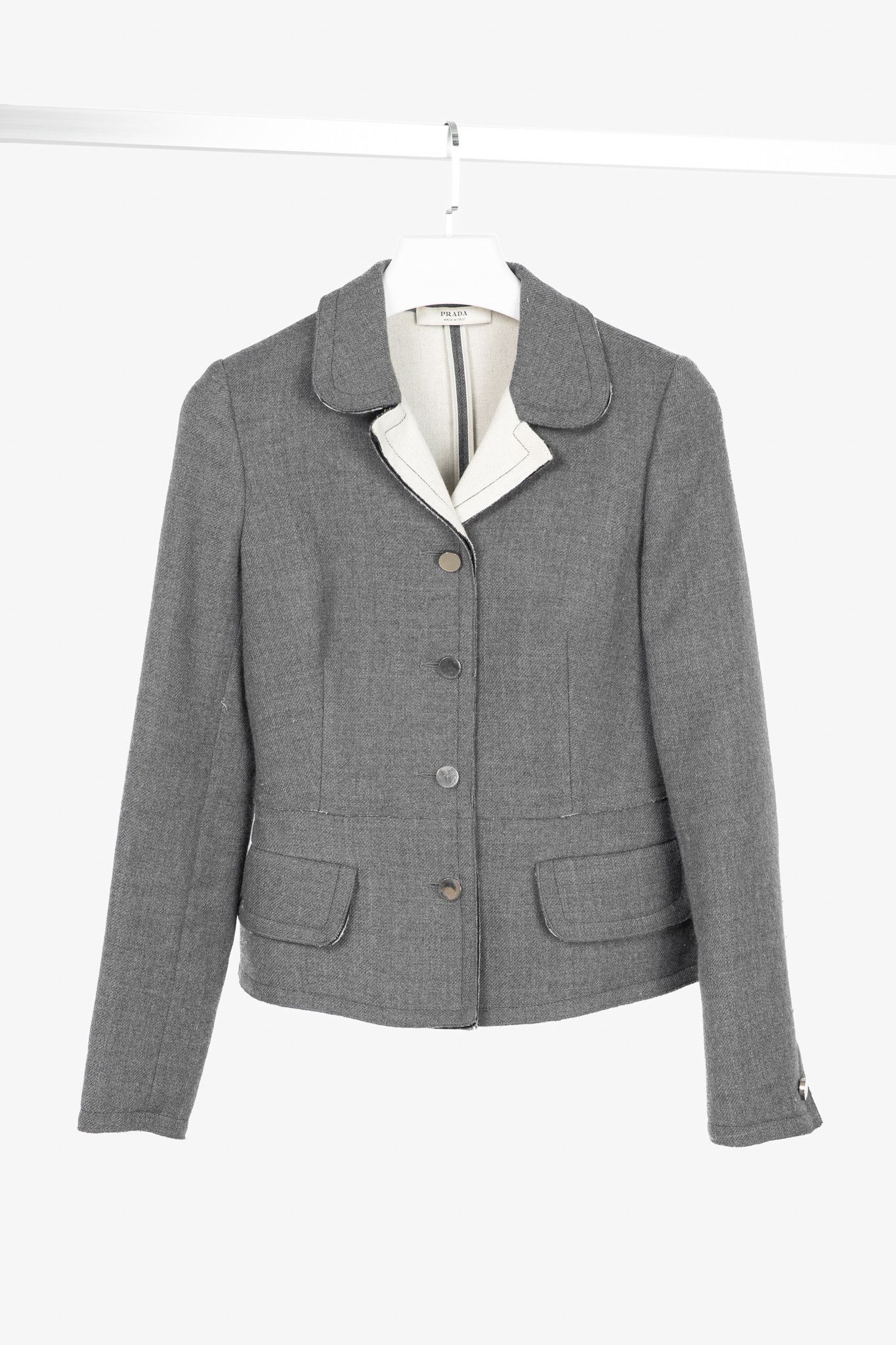 Prada Prada Grey Wool Raw-Edge Tailored Jacket Size M / US 6-8 / IT 42-44 - 1 Thumbnail