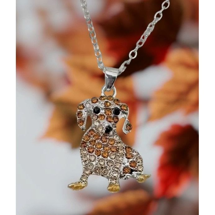 Handmade Dachshund Necklace New Rhinestones 16 inch Chain 2 piece Set Size ONE SIZE - 8 Thumbnail