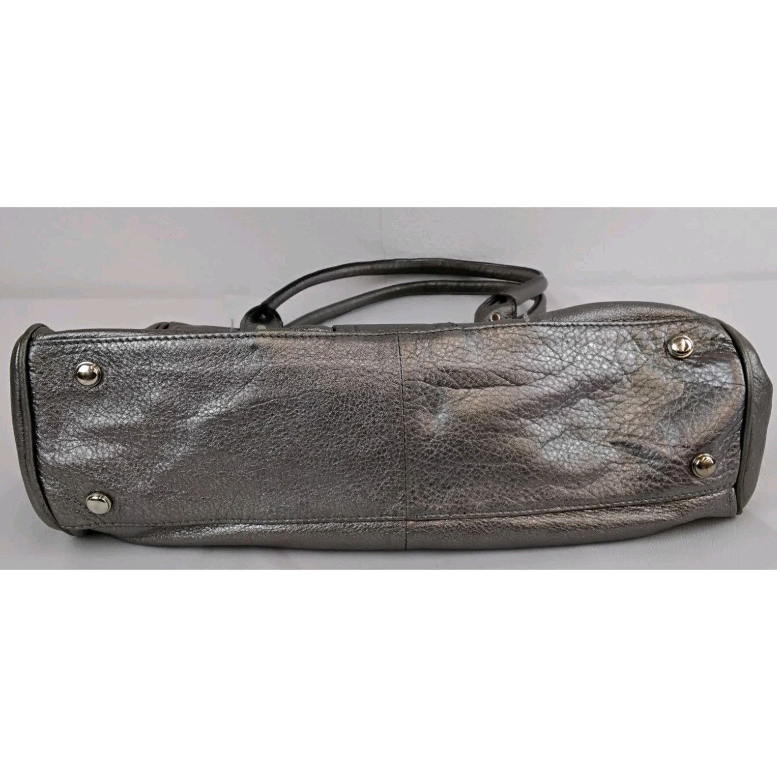 Other B Makowsky Silver Leather Handbag Top Handles Slouch Purse Size ONE SIZE - 14 Thumbnail