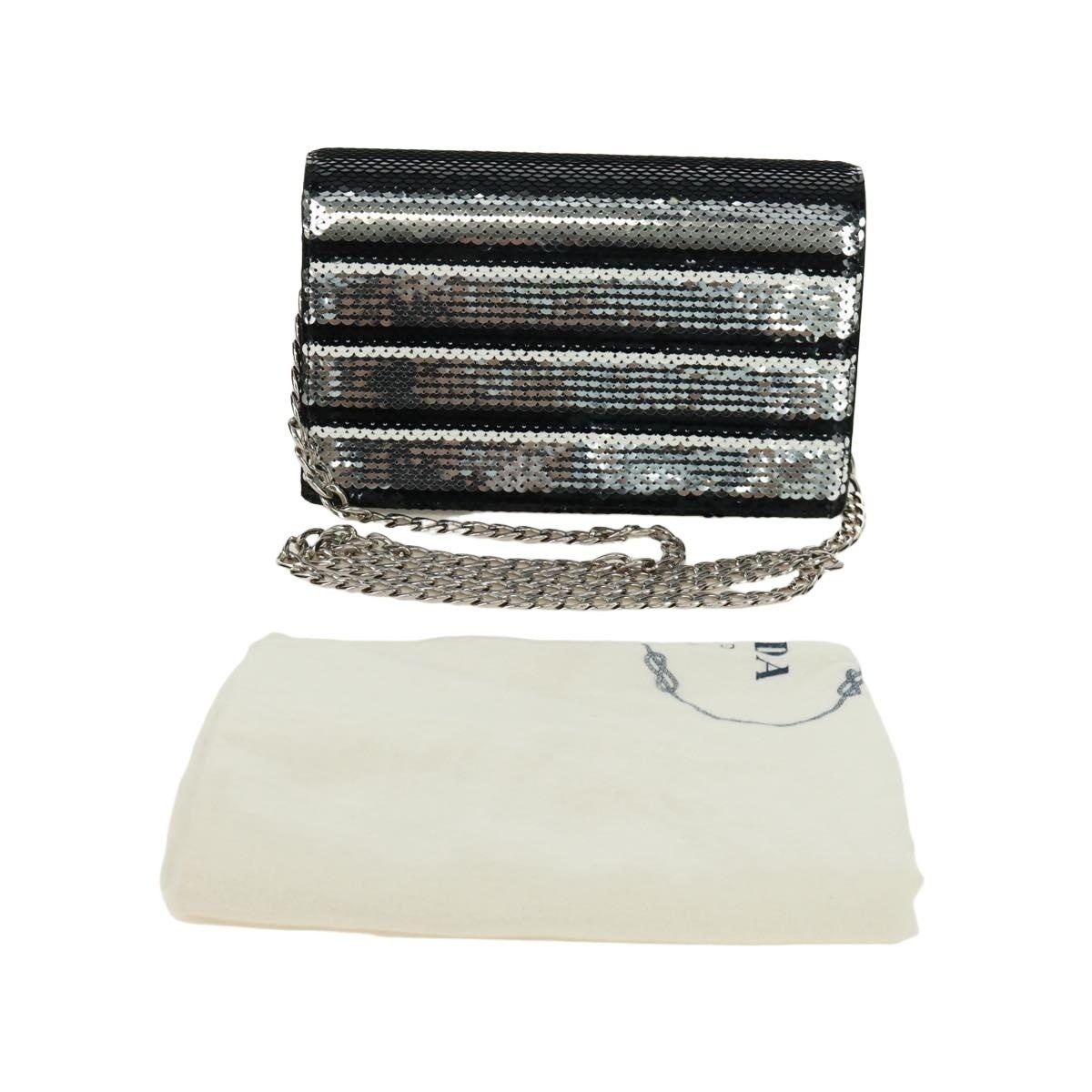 Prada Prada Chain Sequin Shoulder Bag Leather Black Size ONE SIZE - 10 Thumbnail