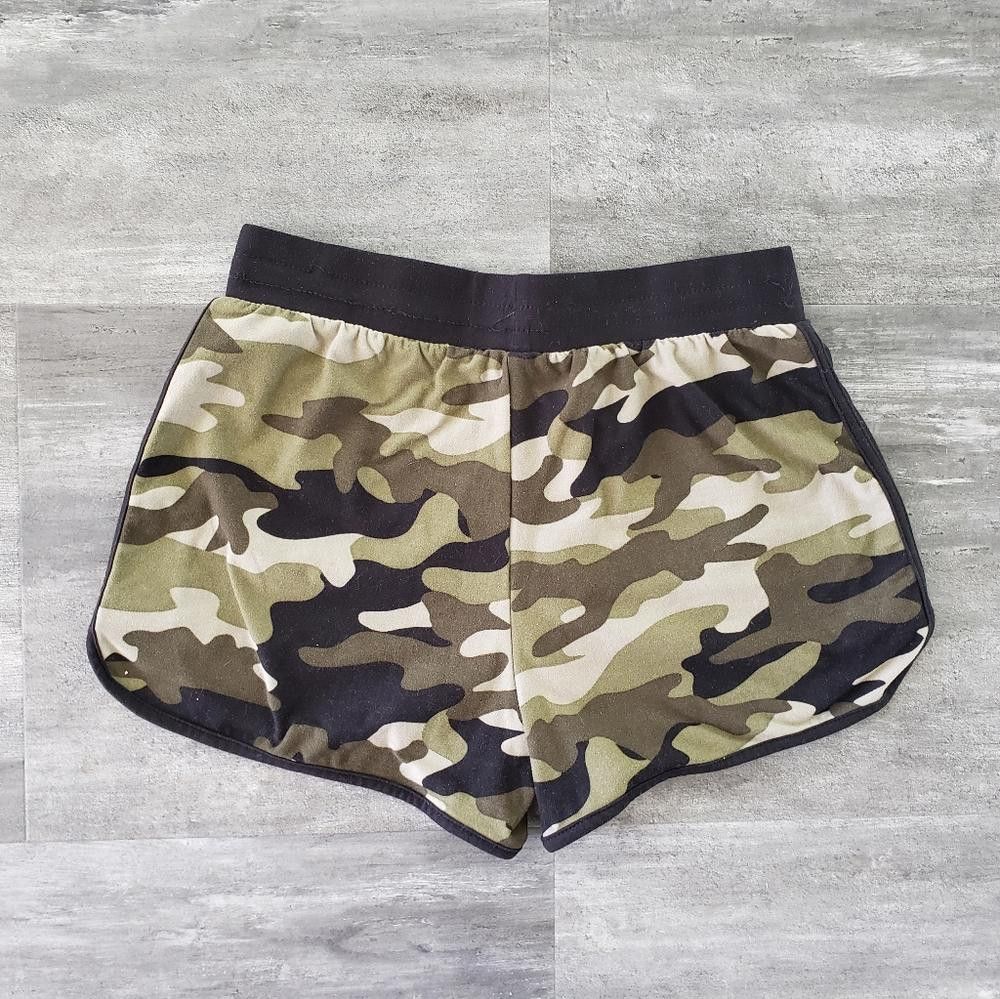 Designer Black Camouflage Detailed High Waisted Sweat Short Size 32" / US 10 / IT 46 - 2 Thumbnail