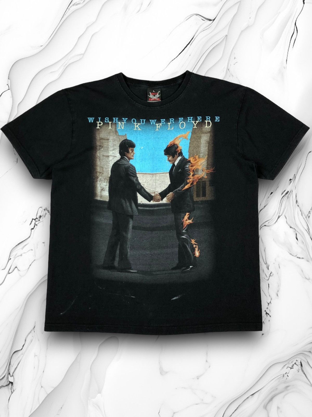 image of Vintage Pink Floyd Wish You Were Here Fireman Tee in Black, Men's (Size Large)