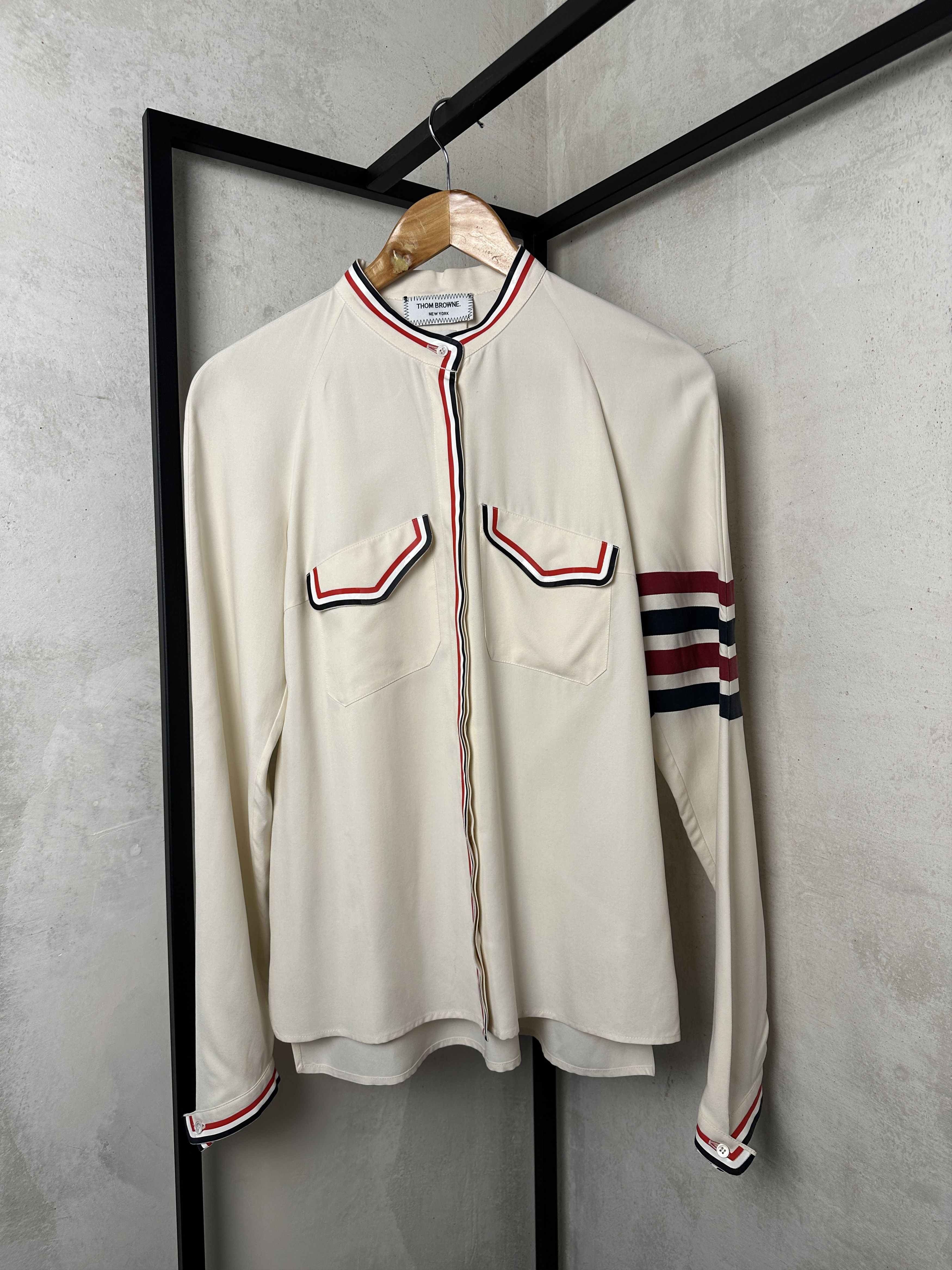 Thom Browne Thom Browne Classic Four-Bar Silk Shirt 3 Size Size S / US 4 / IT 40 - 1 Thumbnail
