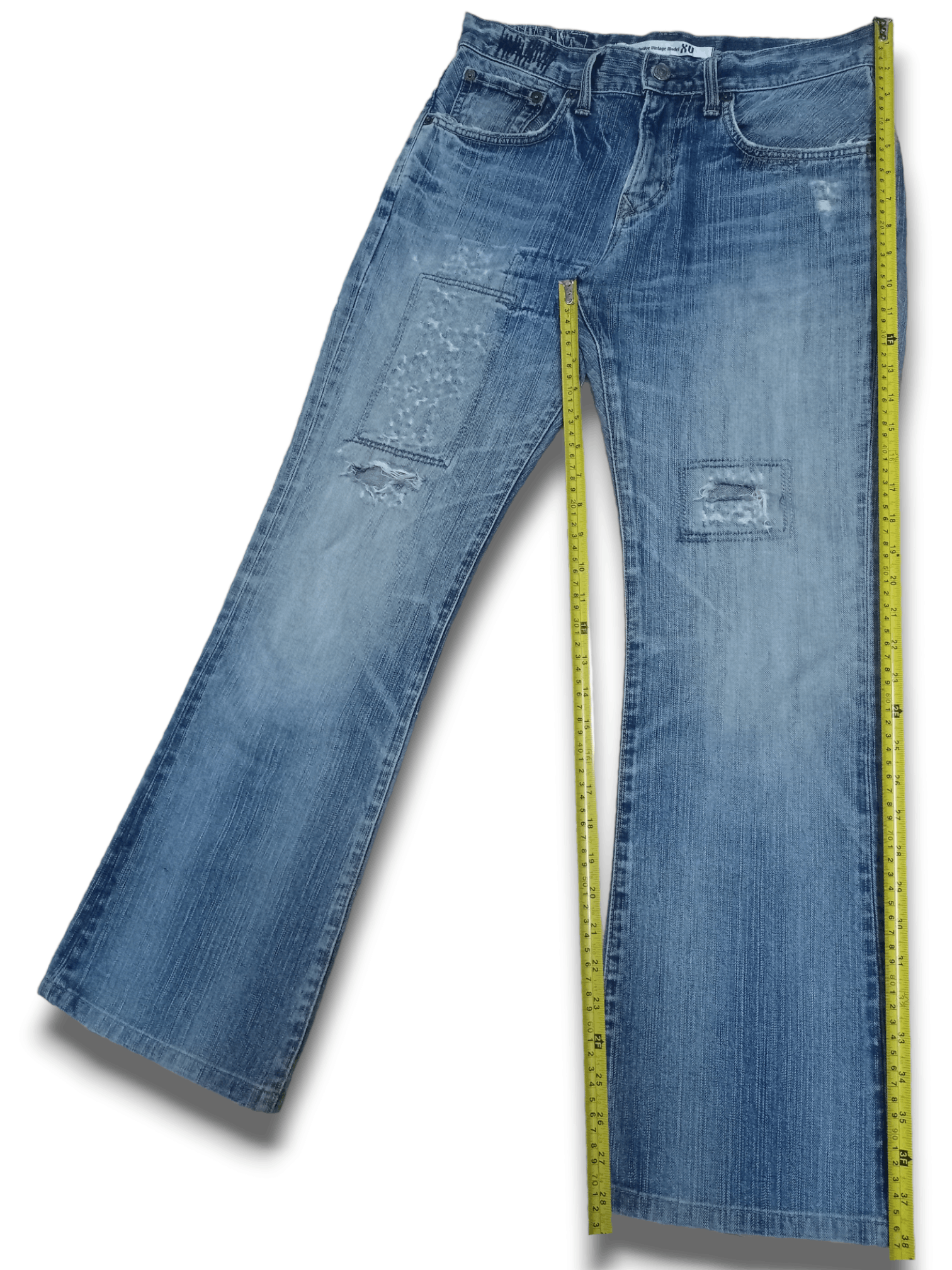 Edwin × Japanese Brand Exclusive Vintage Edwin XV Blue Wash Distressed Flare Jeans Size US 30 / EU 46 - 11 Thumbnail