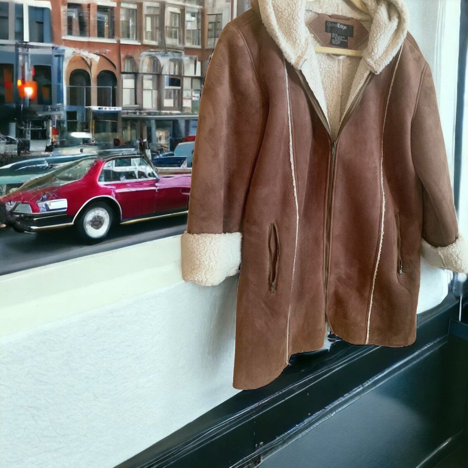 image of Unbrnd Leather Suede Faux Fur Hooded Jacket Vintage Penny Lane Wm in Tan, Women's (Size XL)