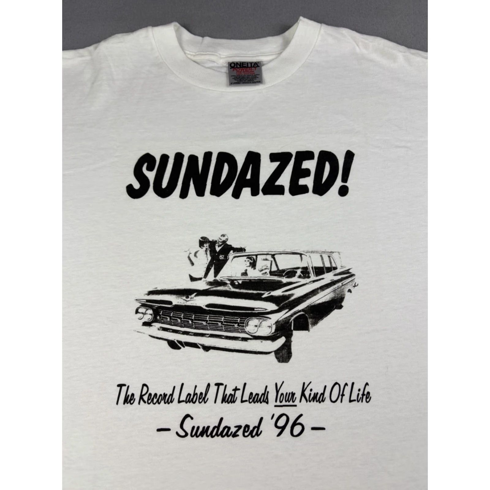 Vintage VINTAGE Oneita T-Shirt Rock Music Crew Neck Short Sleeve White XL Mens USA Made Graphic Print 90s Sundazed Record Label Size US XL / EU 56 / 4 - 2 Thumbnail