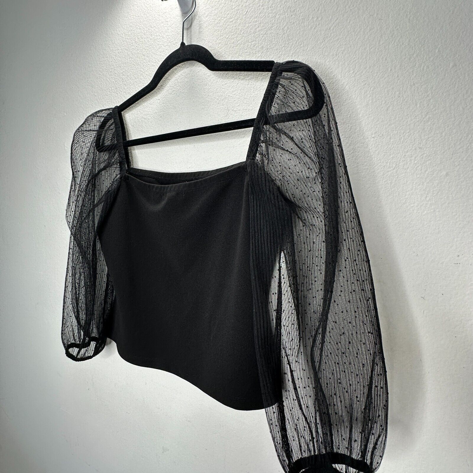 Other Socialite Black Square Neck Polka Dot Balloon Sleeve Top Size M / US 6-8 / IT 42-44 - 7 Thumbnail