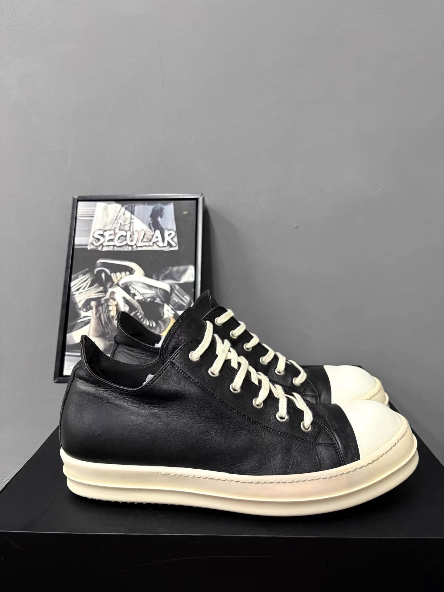 Rick Owens Rick Owens Black White Leather Low Sneakers K34 Size US 12 / EU 45 - 4 Thumbnail