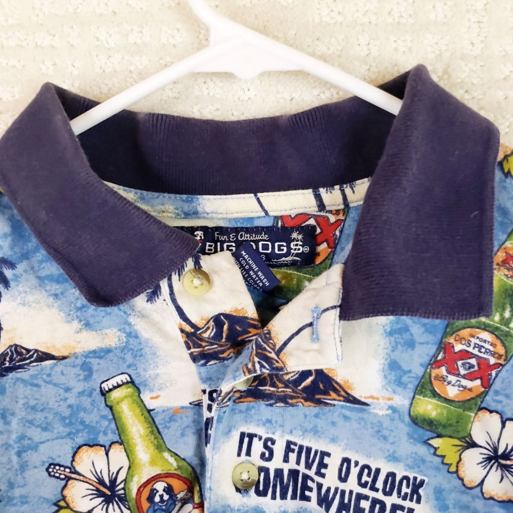 Big Dogs Big Dogs Polo Shirt Men's M Blue Cotton Beer All Over Print 5 O'clock Somewhere Tank Tailgating Beach Party Golf Shirts Mens Size US M / EU 48-50 / 2 - 3 Thumbnail