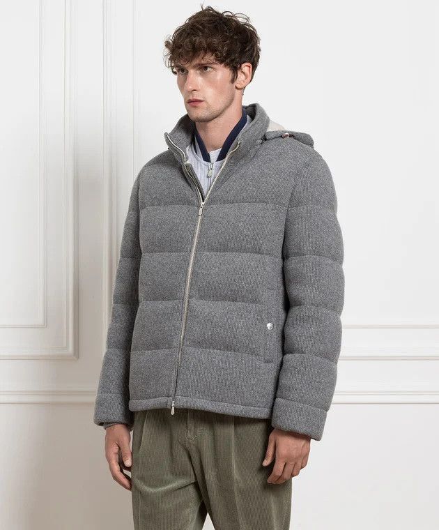 Brunello Cucinelli o1w1db10226 Cashmere Down Jacket in Light Grey Size US XL / EU 56 / 4 - 4 Thumbnail