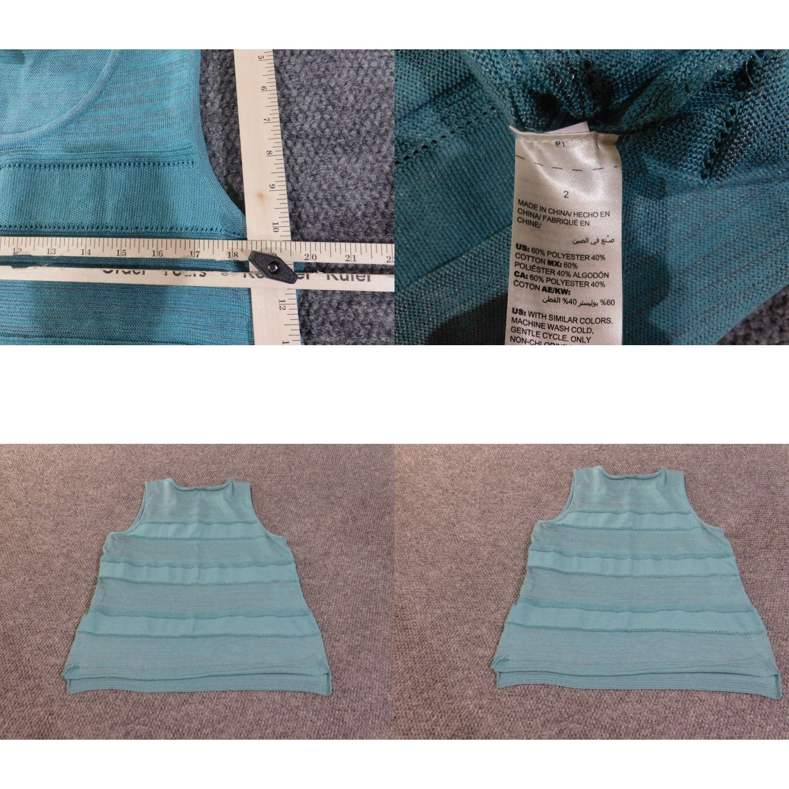 Vintage Chicos Blouse Shirt Women Size 2 Blue Sleeveless Striped Crew Neck Pullover Knit Polyester Cotton Casual Cream? Size XS / US 0-2 / IT 36-38 - 8 Thumbnail