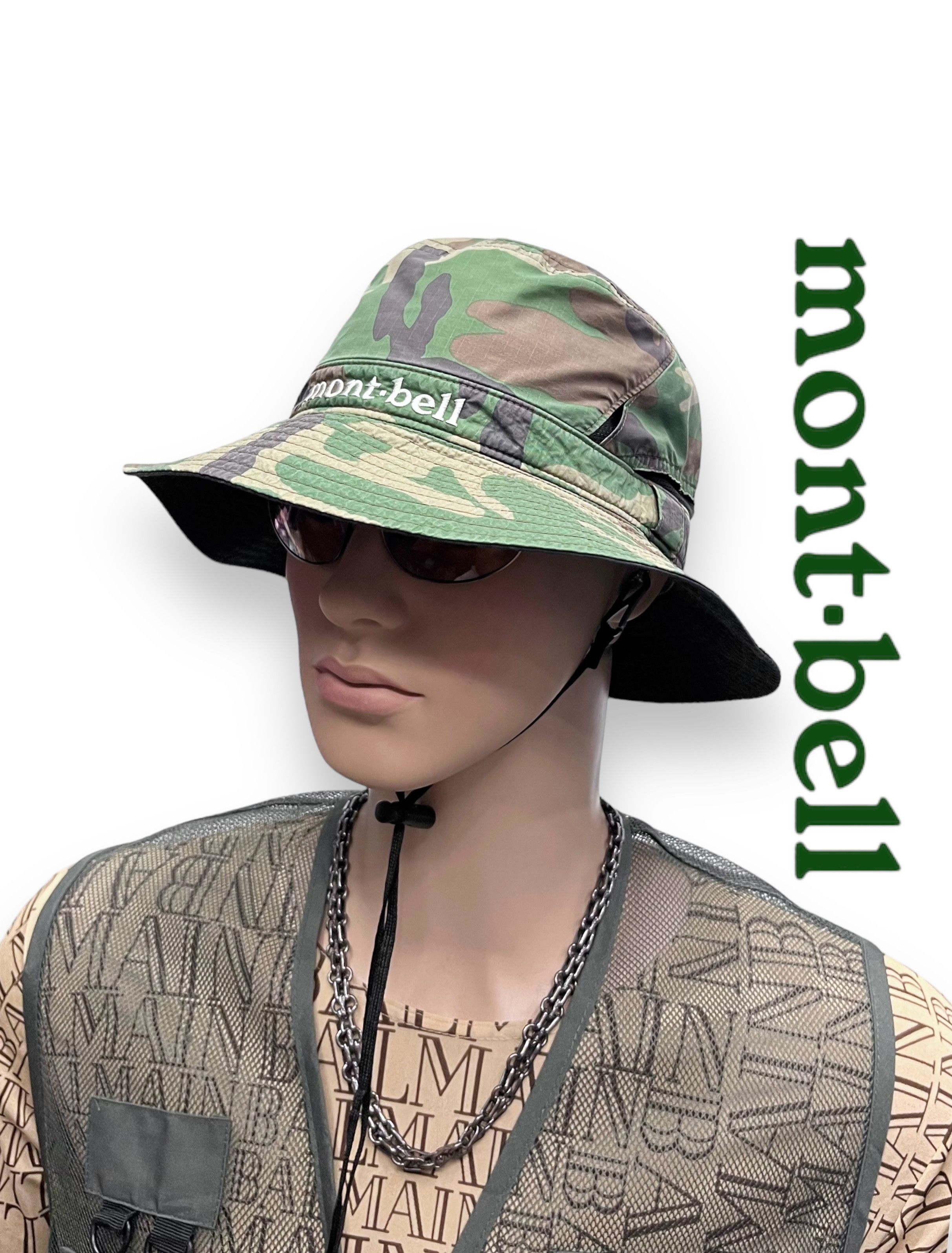 image of Fyevintage Montbell Nylon Bucket Hat in Military Green Camouflage, Men's