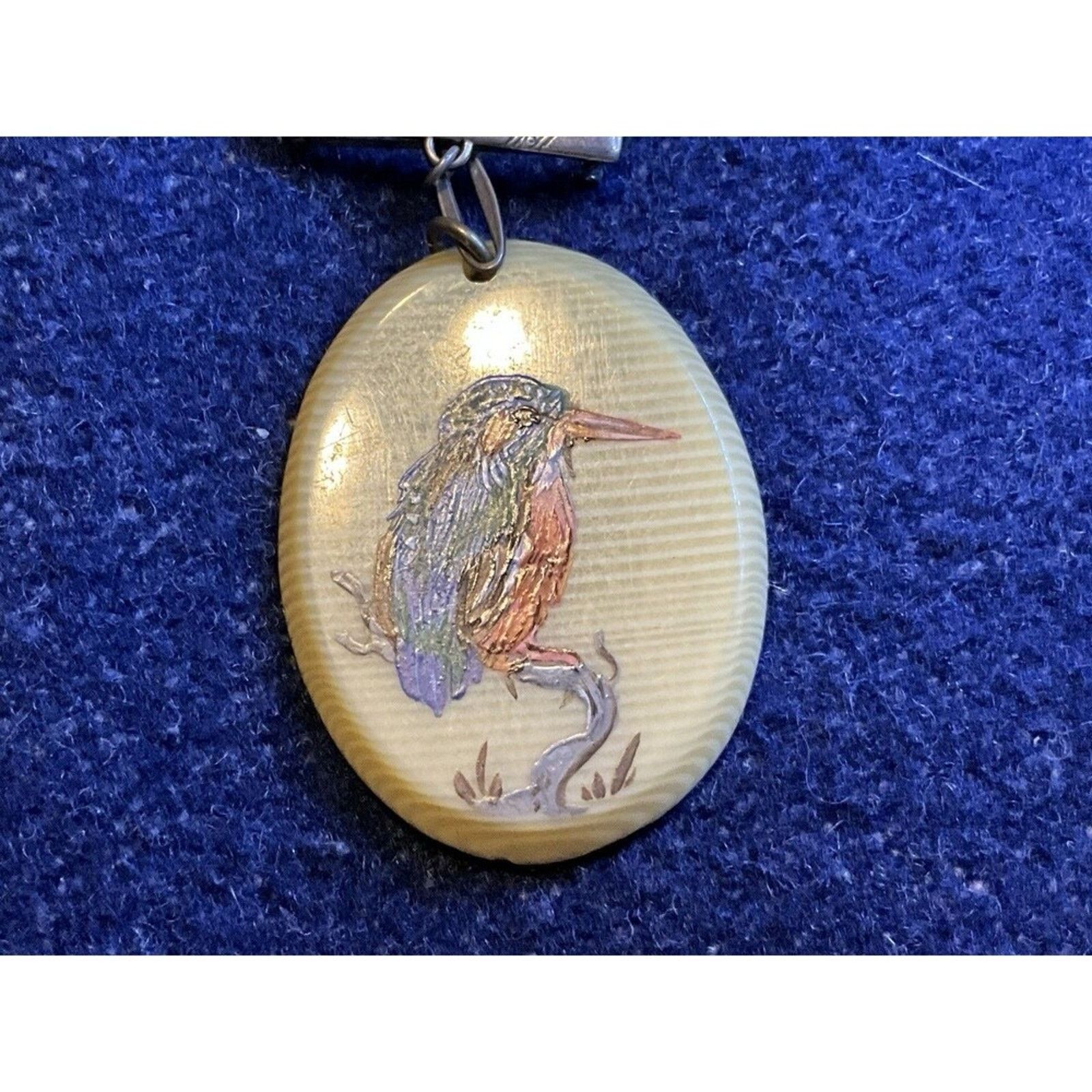 Other Silver Findings Oval Hand Painted King Fisher Bird Brooch Size ONE SIZE - 2 Thumbnail