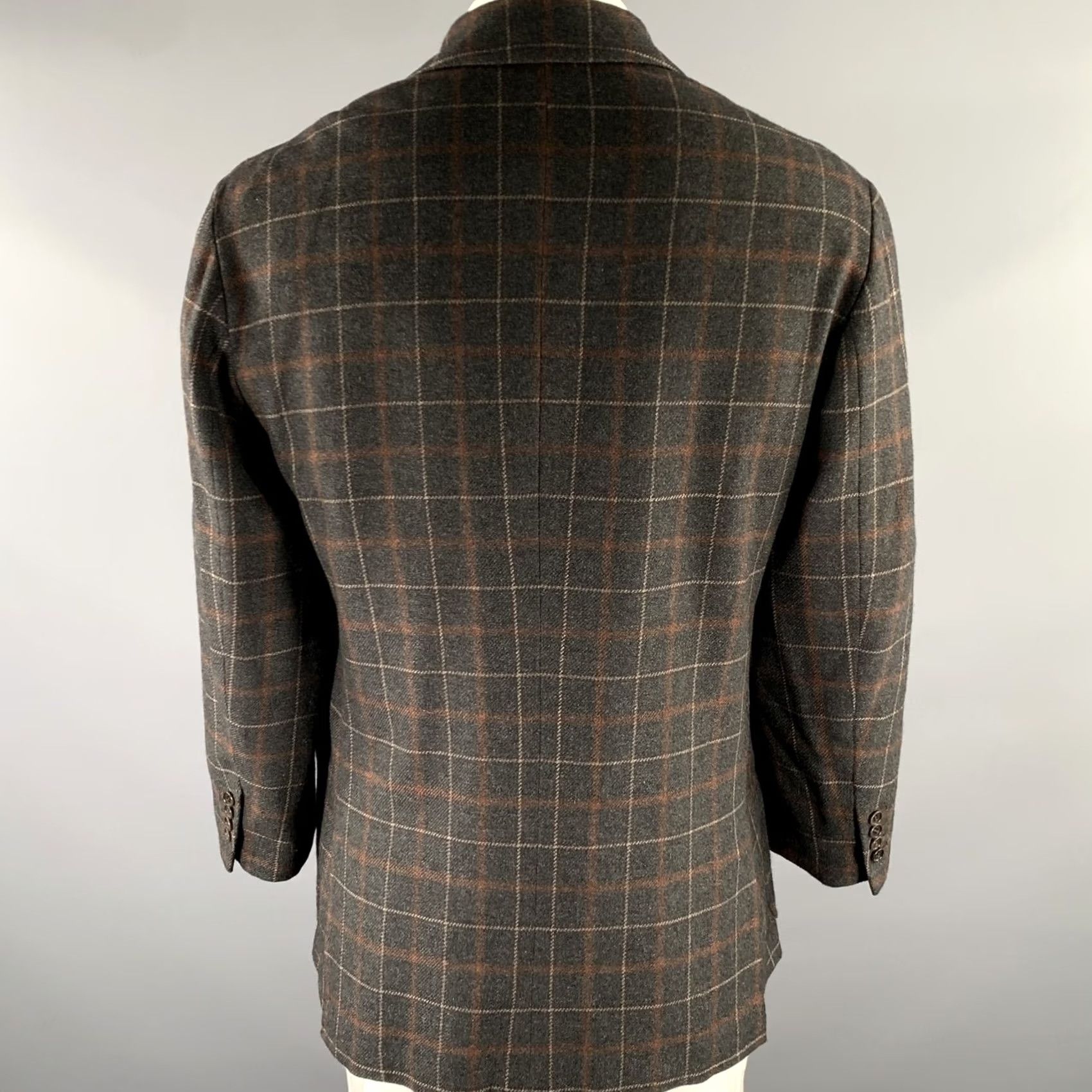 Kiton KITON Notch Lapel Grey Brown Plaid Cashmere Sport Coat 40 Men Blazer Italy Vintage Style Size 40R - 4 Thumbnail