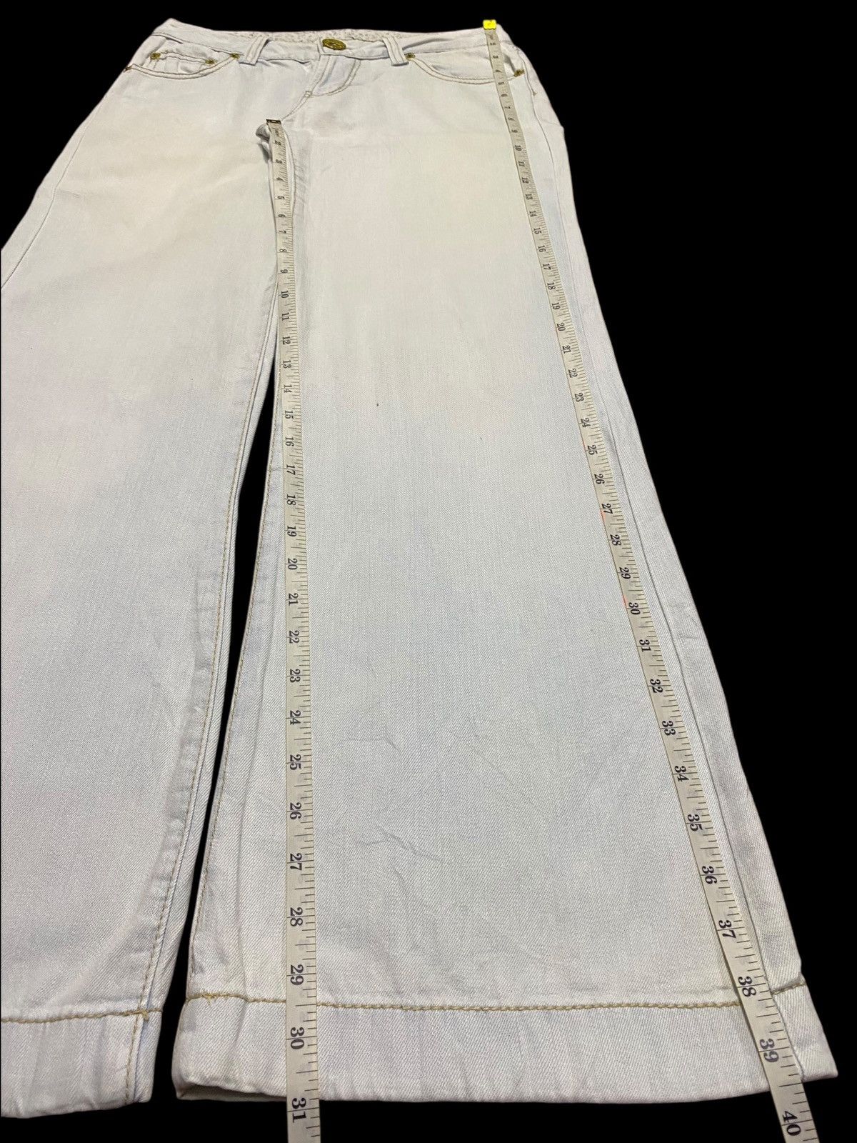 Japanese Brand Y2k Light wash low rise flare jeans with gold buttons Size 29" - 12 Thumbnail