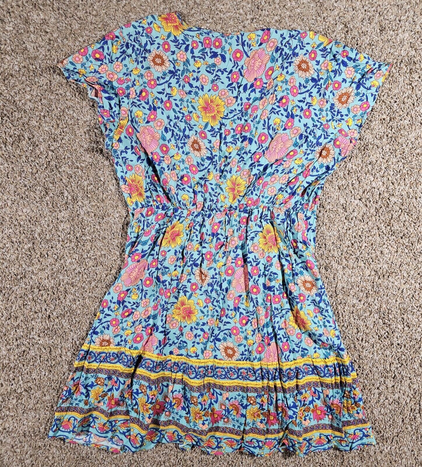 Designer Unbranded COLORFUL FLORAL Deep V Dress Large SEE MEASUREMENT Size L / US 10 / IT 46 - 6 Thumbnail