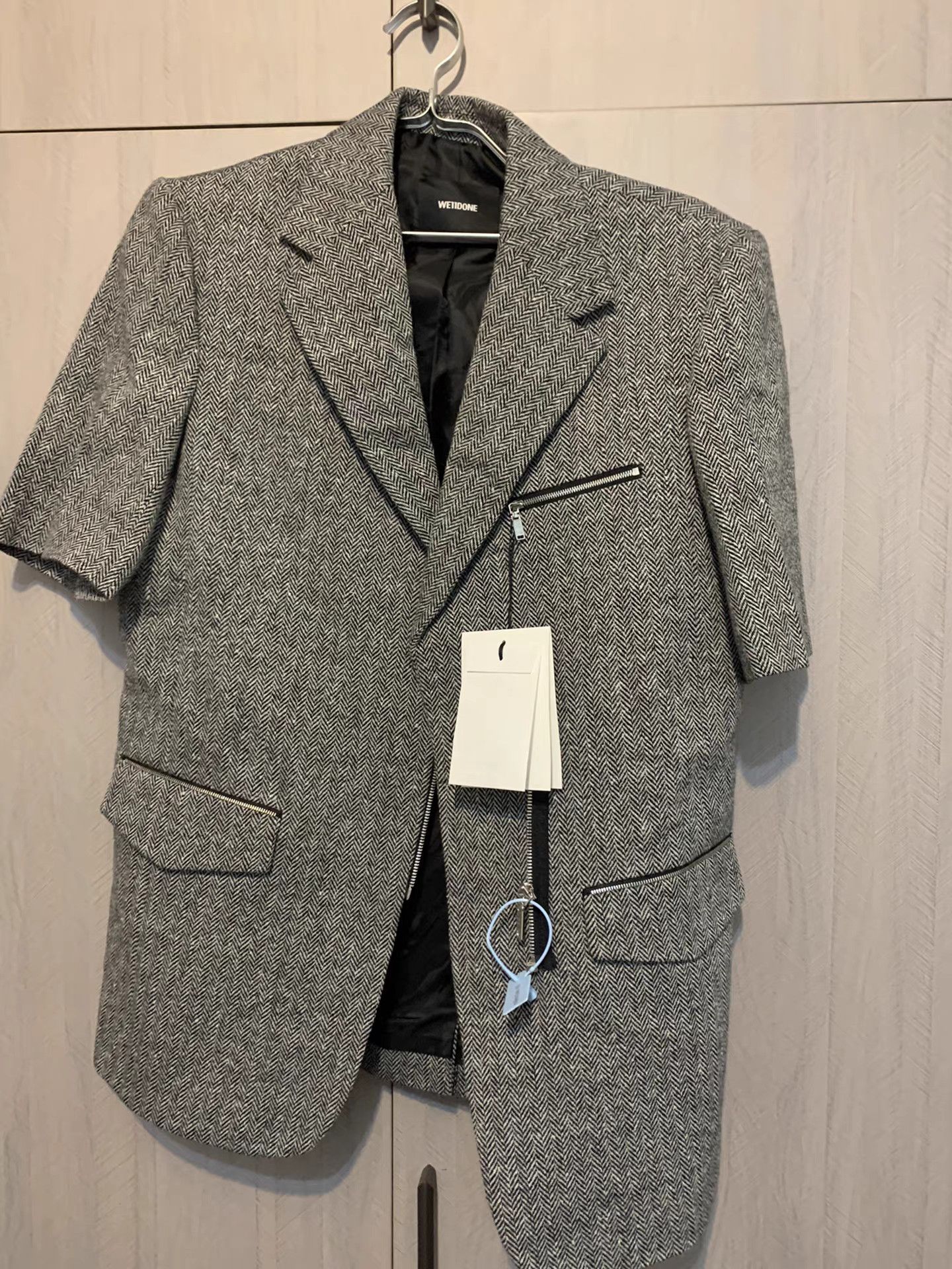 WE11DONE We11done Herringbone Wool Short-sleeve Blazer K27 Size US M / EU 48-50 / 2 - 1 Thumbnail