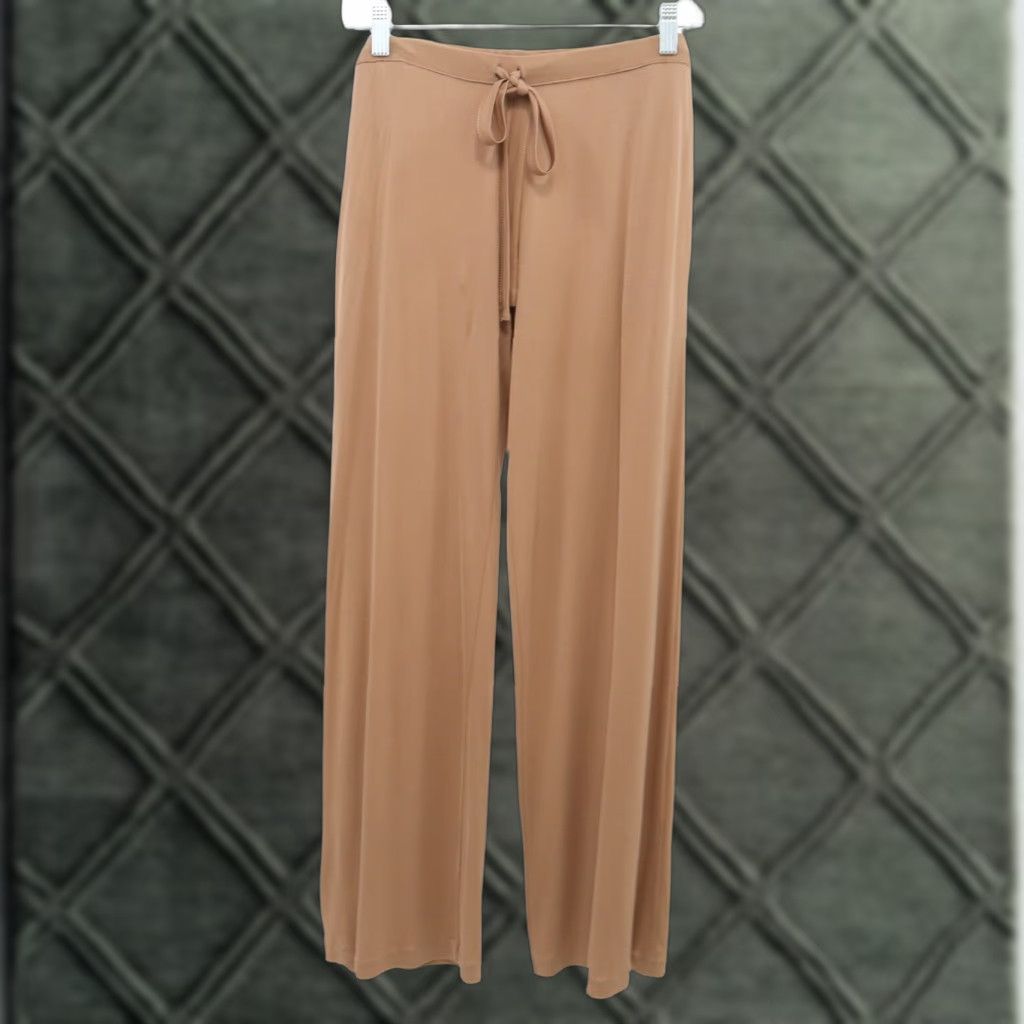 Tomas Maier Pants Silk Cropped Womens US6 I42 Tan Wide Leg High Waist Drawstring Pants