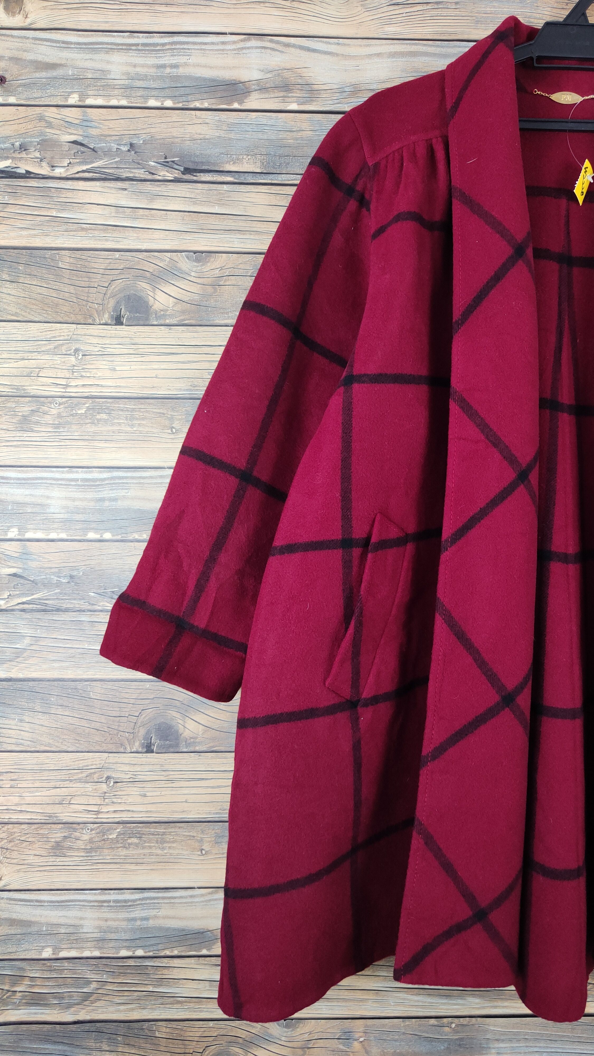 Vintage Pierre Manteam checkered Red Wool Coats #W2228 Size L / US 10 / IT 46 - 3 Thumbnail