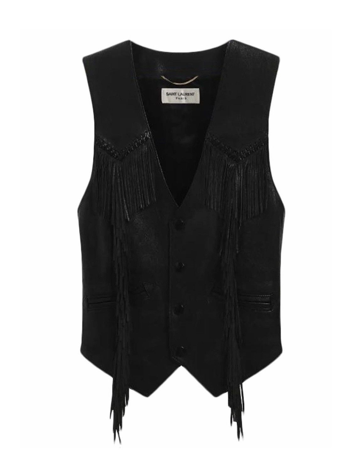 image of Hedi Slimane x Saint Laurent Paris By Hedi Leather Western Fringed Detail Vest in Black (Size XS)