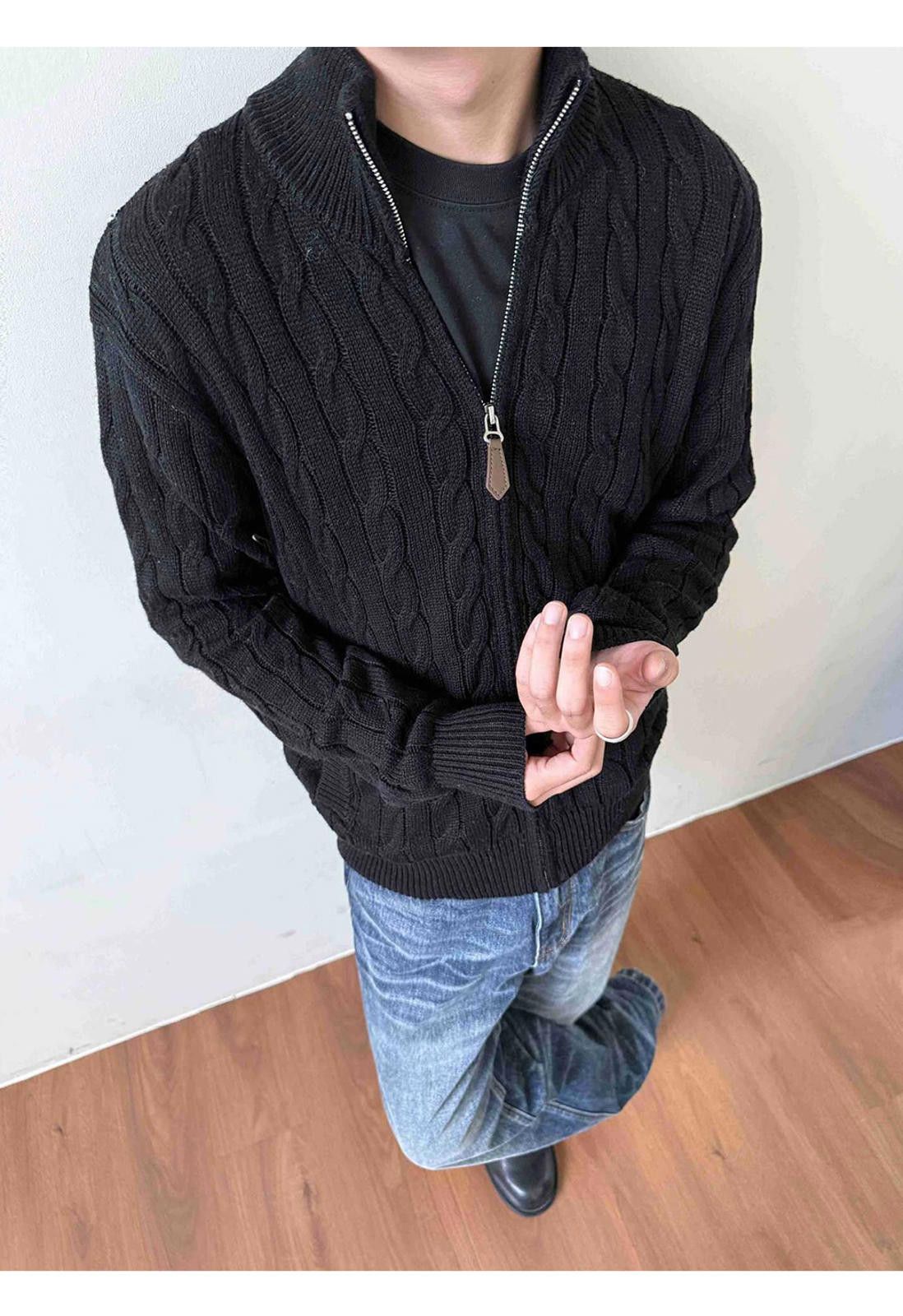 Vintage Cable Knit Full Zip Sweater, Classic Fit Knitwear Size US M / EU 48-50 / 2 - 6 Thumbnail