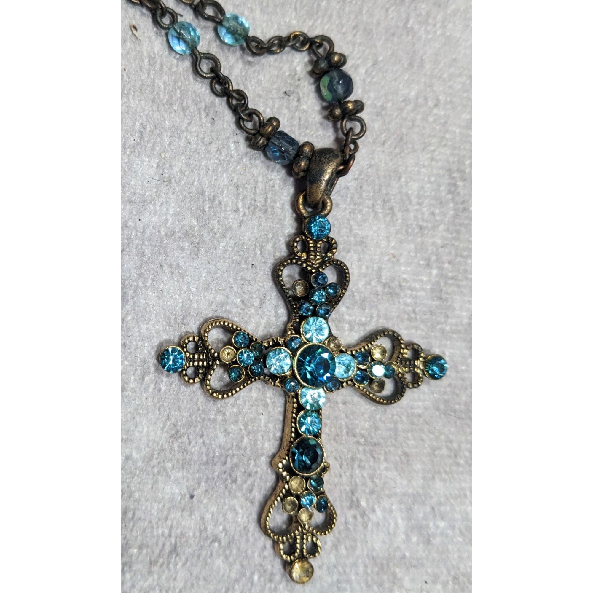 Other Whimsygoth Blue And Gold Tone Rhinestone Cross Necklace Size ONE SIZE - 8 Thumbnail