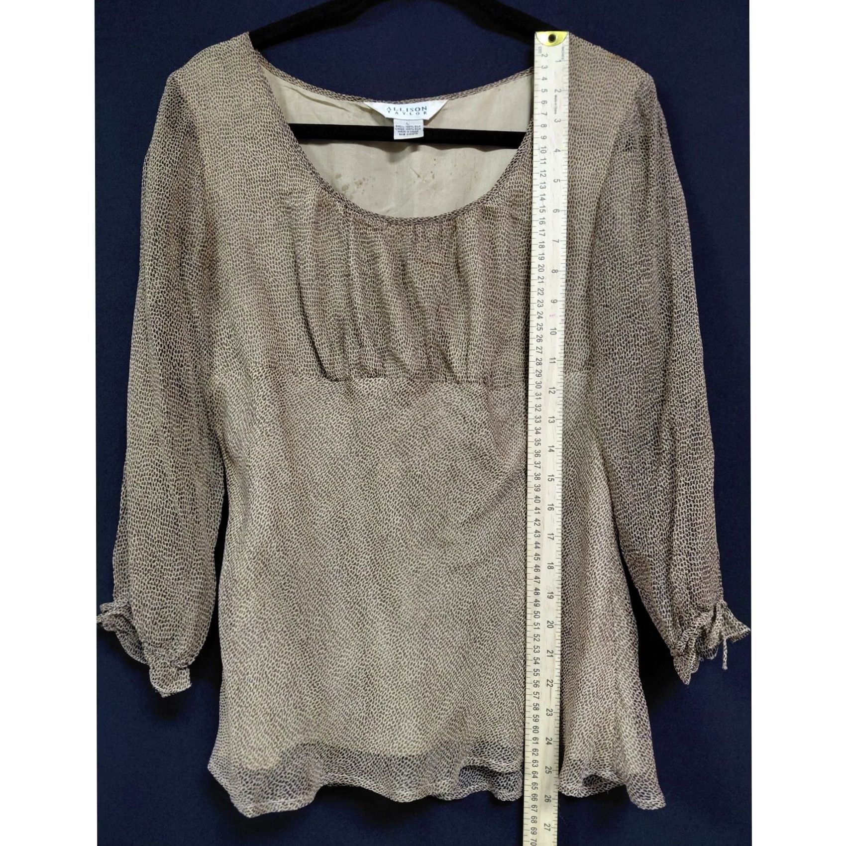 Vintage ALLISON TAYLOR Silk Blouse Brown Solid 3/4 Sleeve Women Size L Size L / US 10 / IT 46 - 6 Thumbnail