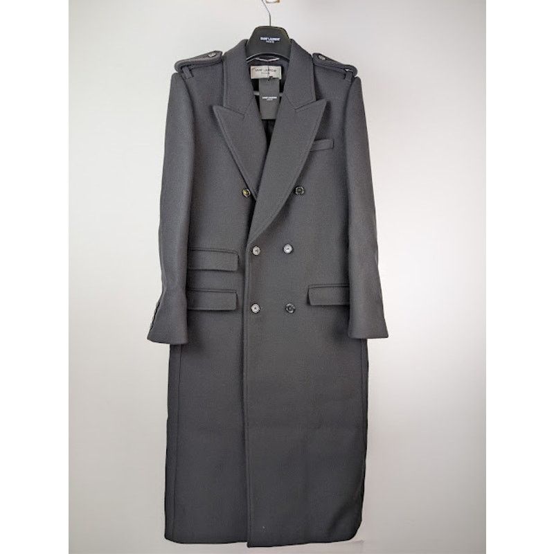 Saint Laurent Paris o1rshd1 Long Officer Coat in Wool Gabardine in Grey Size US M / EU 48-50 / 2 - 1 Thumbnail