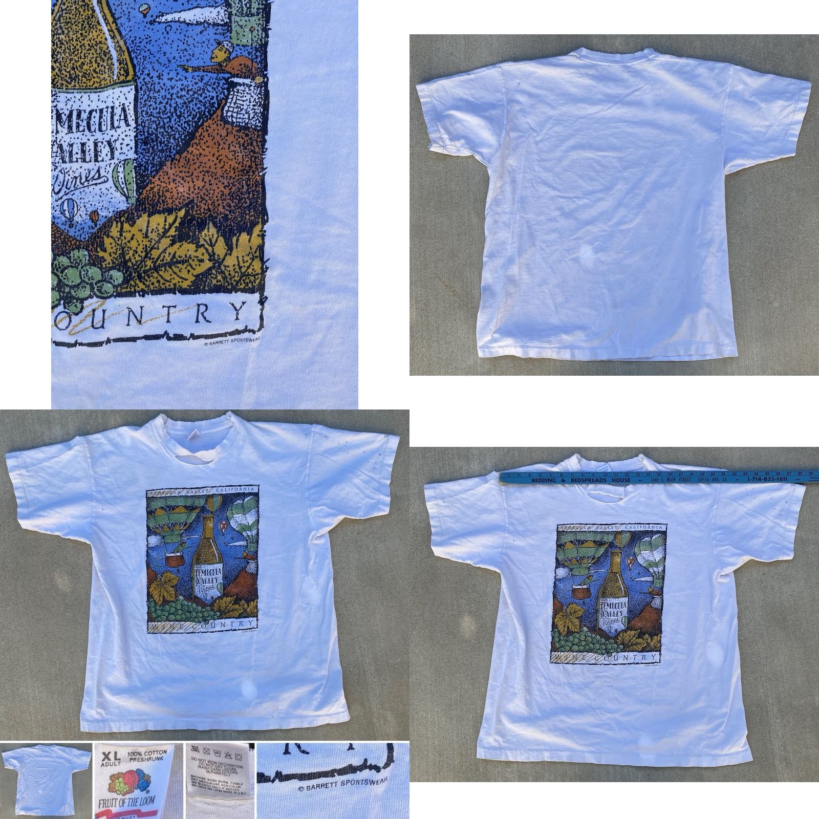 Fruit Of The Loom VINTAGE Fruit of the Loom T-Shirt White XL Temecula Valley California Wine Country Graphic Print Thrashed Holes Short Sleeve Mens Vintage Size US XL / EU 56 / 4 - 10 Thumbnail