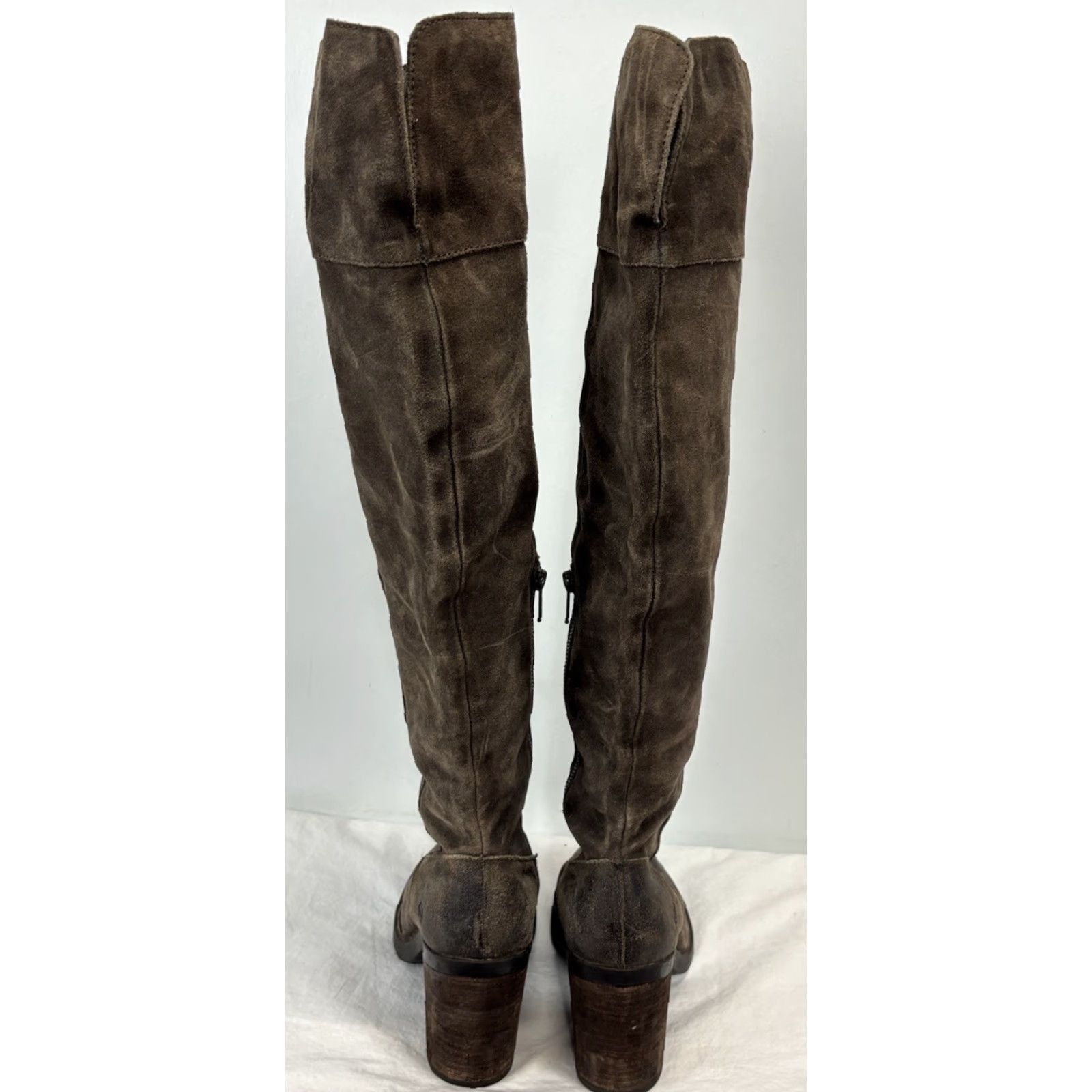 Born Børn Kathleen Tall Boots Brown Grey Suede Leather Chunky Heel Women's 9 M Pirate Size US 9 / IT 39 - 5 Thumbnail