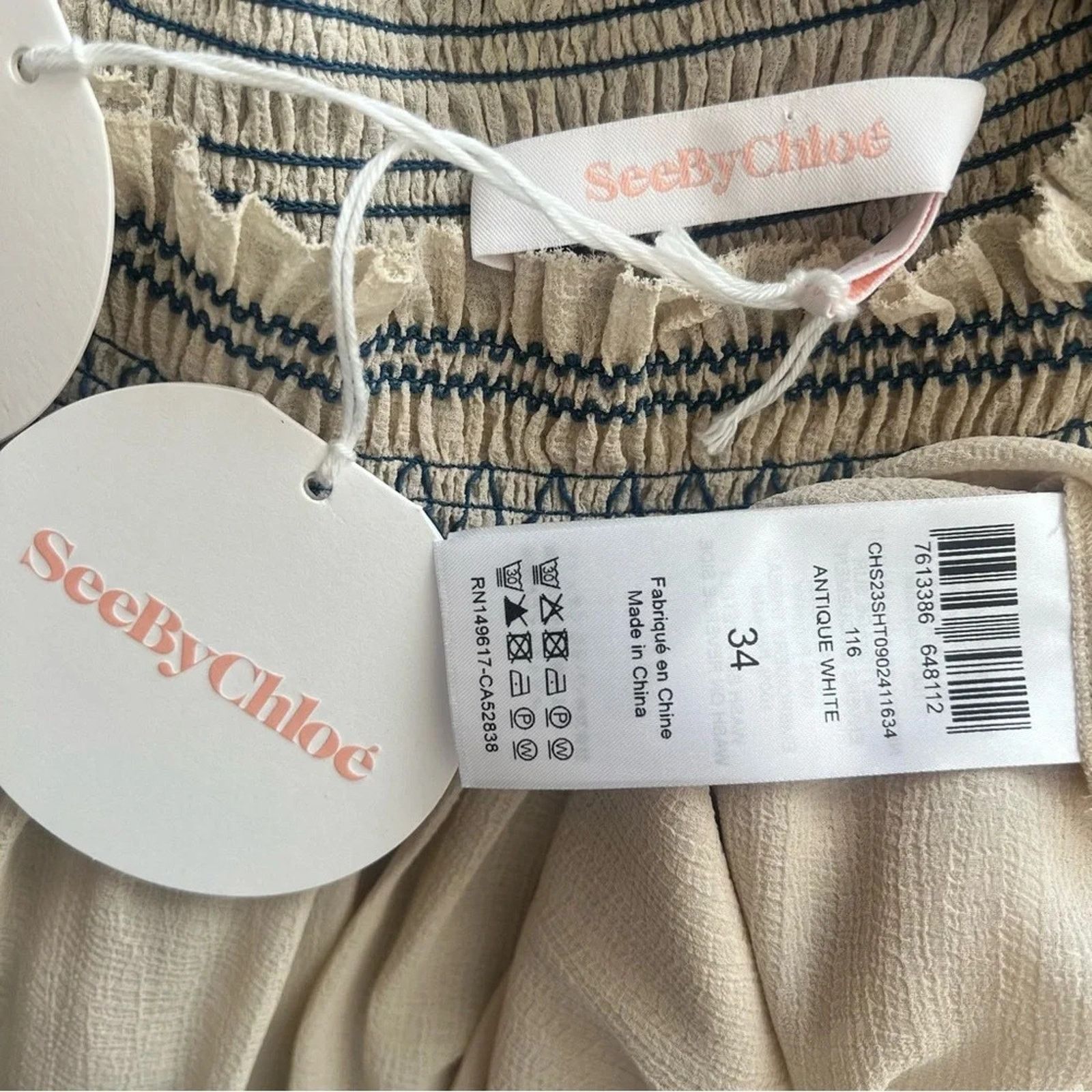 Chloe See by Chloe Off Shoulder Smocked Top Blouse Sheer Gypsy XS Size XS / US 0-2 / IT 36-38 - 8 Thumbnail