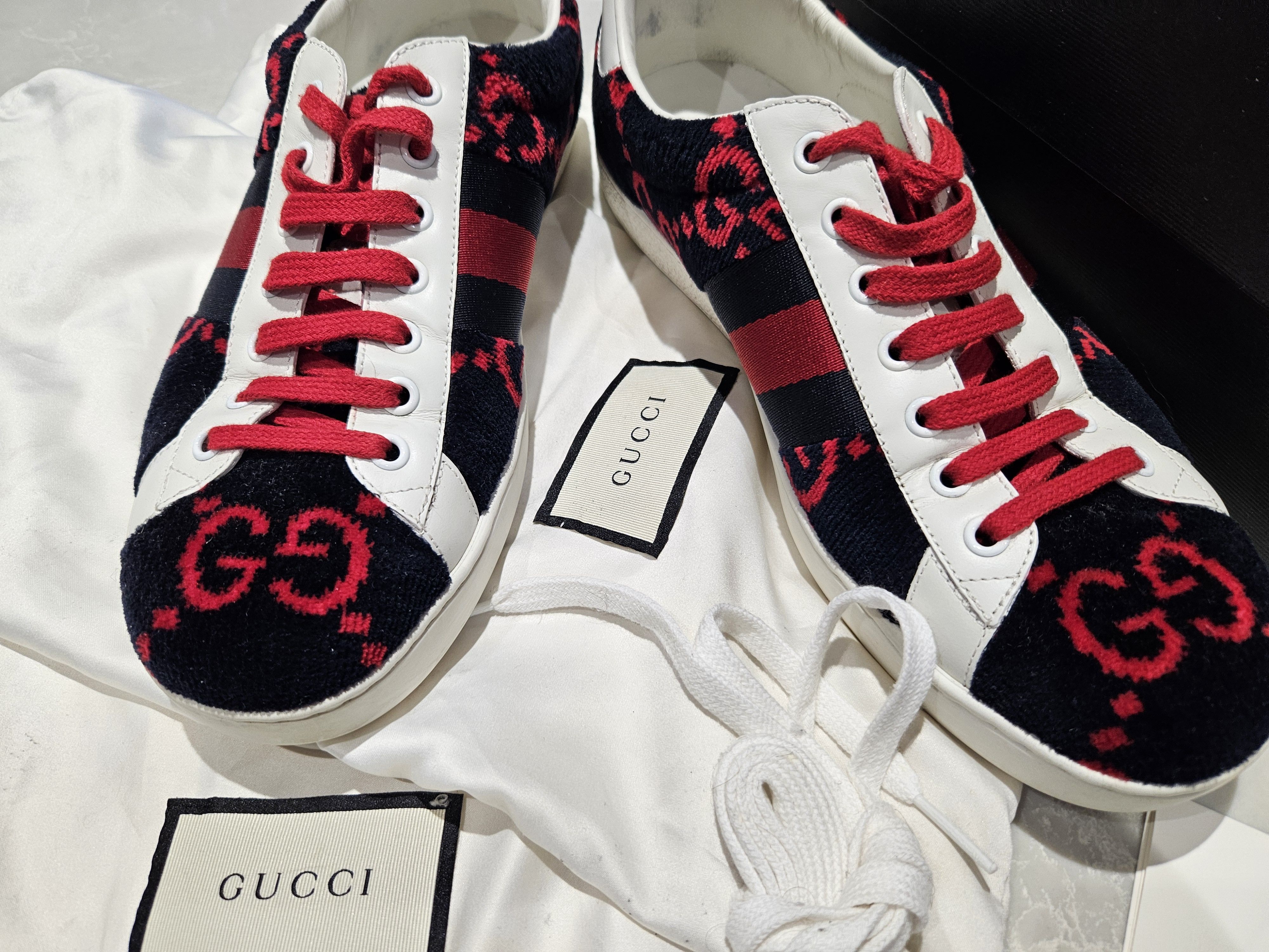 Gucci Gucci Ace sneakers Dark Navy & red monogram velour sneakers Size US 8 / EU 41 - 6 Thumbnail