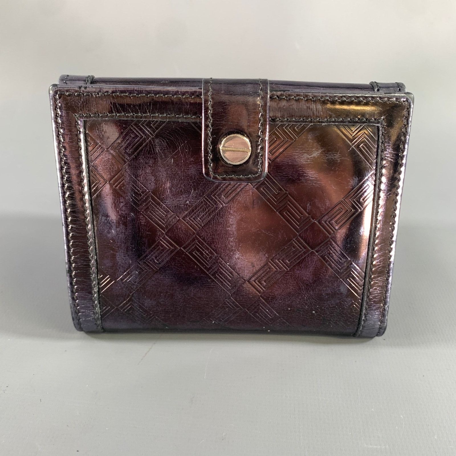 Versace VERSACE Purple Metallic 22394 Greca Leather Wallet Size ONE SIZE - 1 Thumbnail